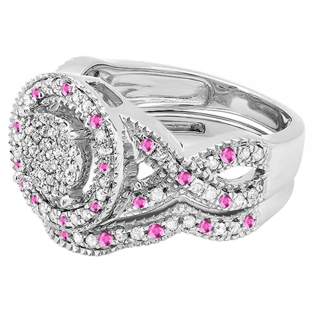 Dazzlingrock Pink Sapphire and Diamond Engagement Ring Set for Women - Sterling Silver Wedding Band, Promise Ring, Anniversary Gift for Her