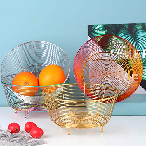Stainless Steel Fruit Basket Bowl - Kitchen Storage Organizer for Fruits, Bread & Vegetables - Durable Wire Mesh Design with Gold Finish | Perfect for Countertop, Dining Table & Pantry Organization