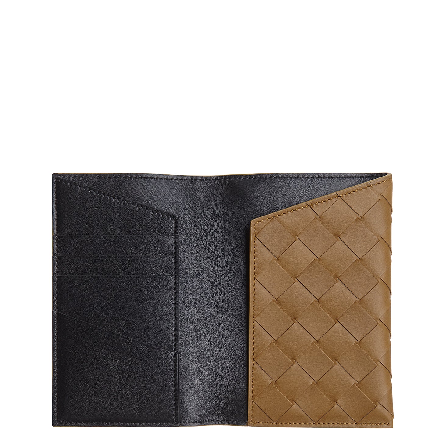 Premium Leather Passport Holder with Intrecciato Weave - Moutard & Black - Perfect for Travel, Business Trips & Airport Security