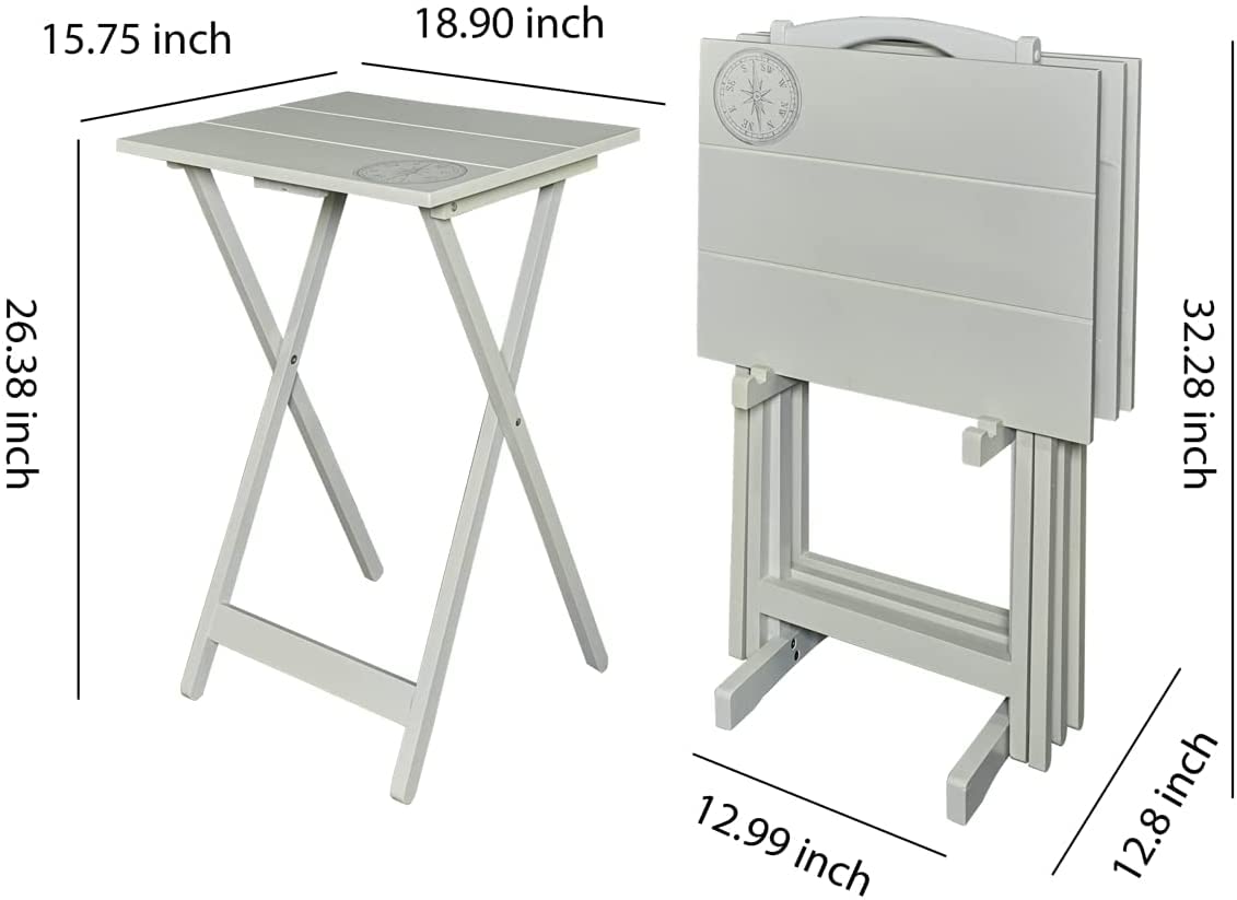Premium Wooden Tray Table Set with Stand - 4 Trays & 2 Adjustable Legs - Lightweight, Portable (18.9