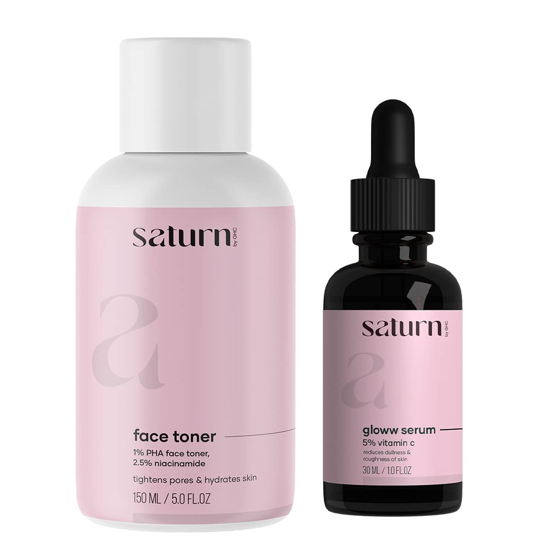 GHC Skin Care Combo: 5% Vitamin C Serum & Face Toner (150ml) with Retinol & PHA | Brightens Skin, Tightens Pores, Reduces Dark Spots | SLS-Free, Paraben-Free, 100% Vegan | For All Skin Types | Daily Skincare Routine for Glowing Complexion