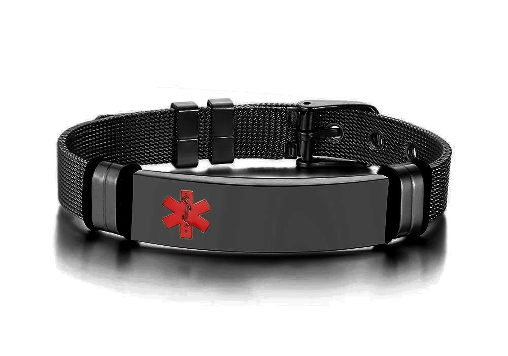 Stainless Steel Medical Alert ID Bracelet for Men & Women - Adjustable Mesh Band with Free Engraving | Emergency Medical Jewelry for Diabetes, Allergies & Senior Safety