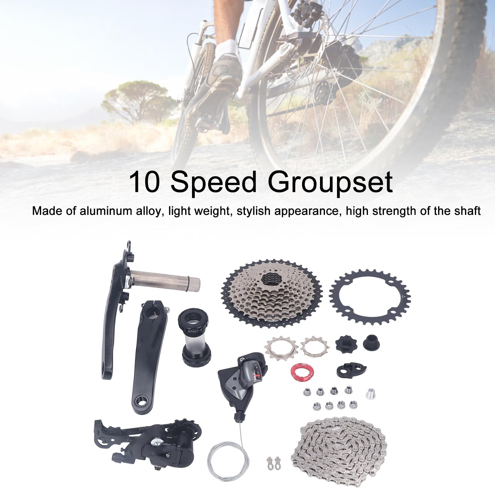 10 Speed Bike Groupset - 42T Flywheel, Crank Shifter, Rear Derailleur & Chain Set for Road & Mountain Bikes | Perfect for Cycling Enthusiasts & Commuters