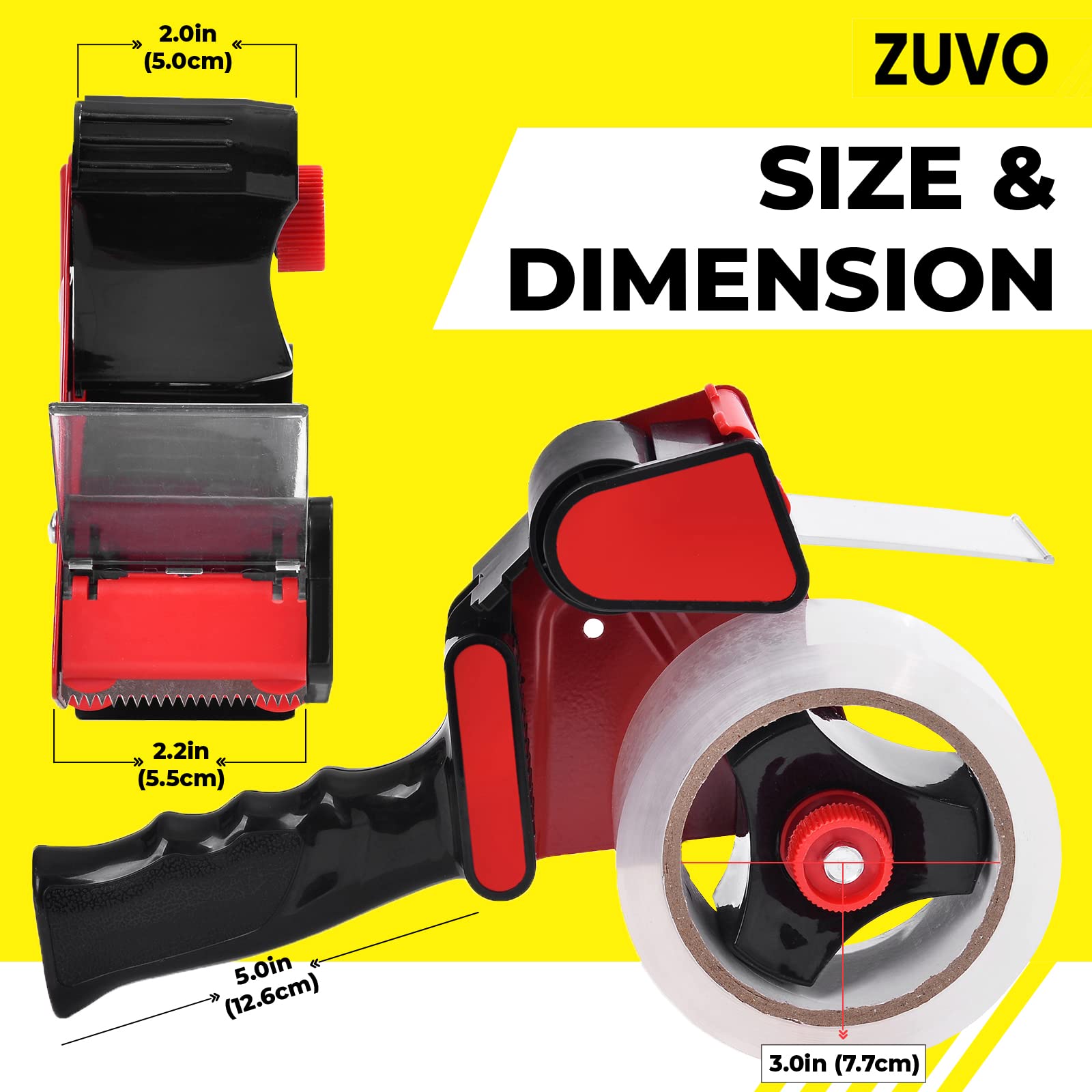 Heavy Duty Metal Tape Dispenser with 6 Rolls Clear Packaging Tape (48cm x 66m) - Strong Commercial Grade for Moving Boxes, Warehouse Packing, Shipping Supplies & Office Use