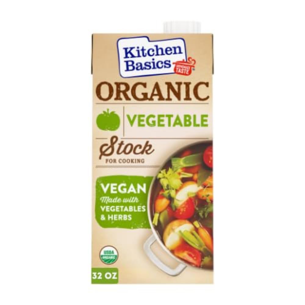 Organic Vegetable Stock by Kitchen Basics - 32 oz Carton for Soups, Stews & Vegan Cooking | Gluten-Free & Non-GMO
