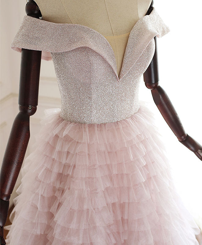 Elegant Pink Sweetheart Off Shoulder Tulle Long Prom Dress - Formal Evening Gown for Homecoming, Wedding Guest & Special Occasions