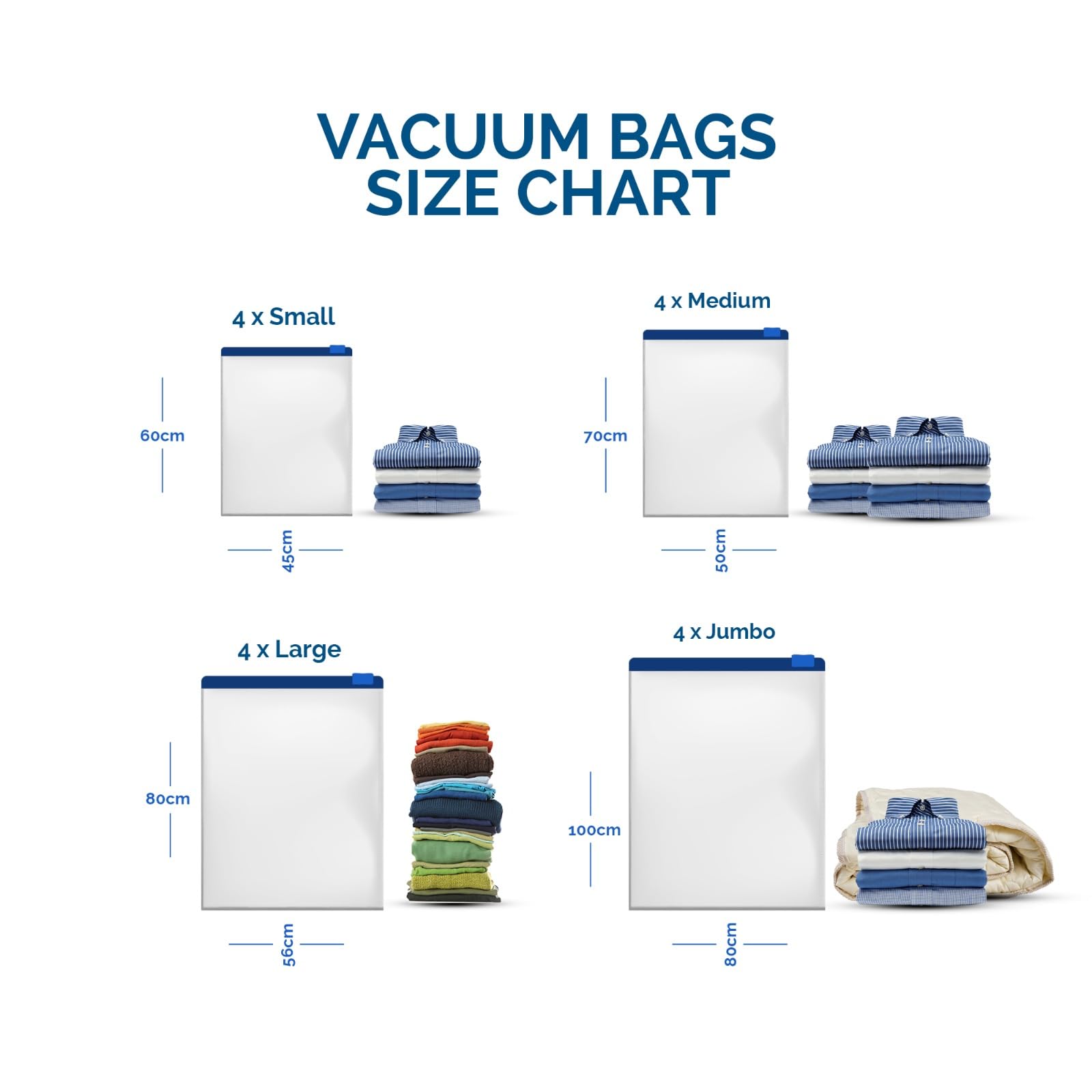 16 Pack Vacuum Storage Bags for Clothes (4 Jumbo/4 Large/4 Medium/4 Small) with Electric & Hand Pump - Space Saving Vacuum Seal Bags for Clothing, Comforters, Blankets & Bedding - Perfect for Closet Organization & Seasonal Storage