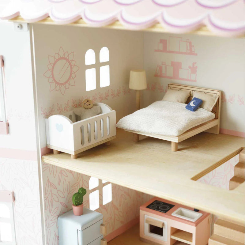 Complete Doll House Furniture Set for Kids - Miniature Wooden Bed, Sofa, Table & Chairs - Perfect for Pretend Play, Room Decor & Gift