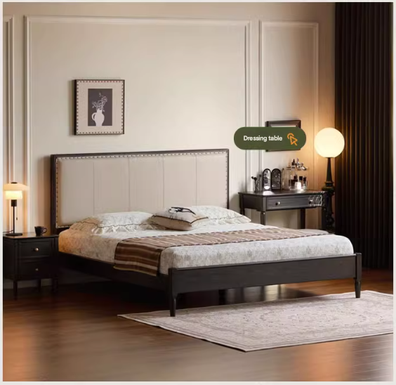 Solid Oak Wood American Soft Back Bed - Durable & Stylish Bed Frame for Bedroom, Guest Room, or Master Suite