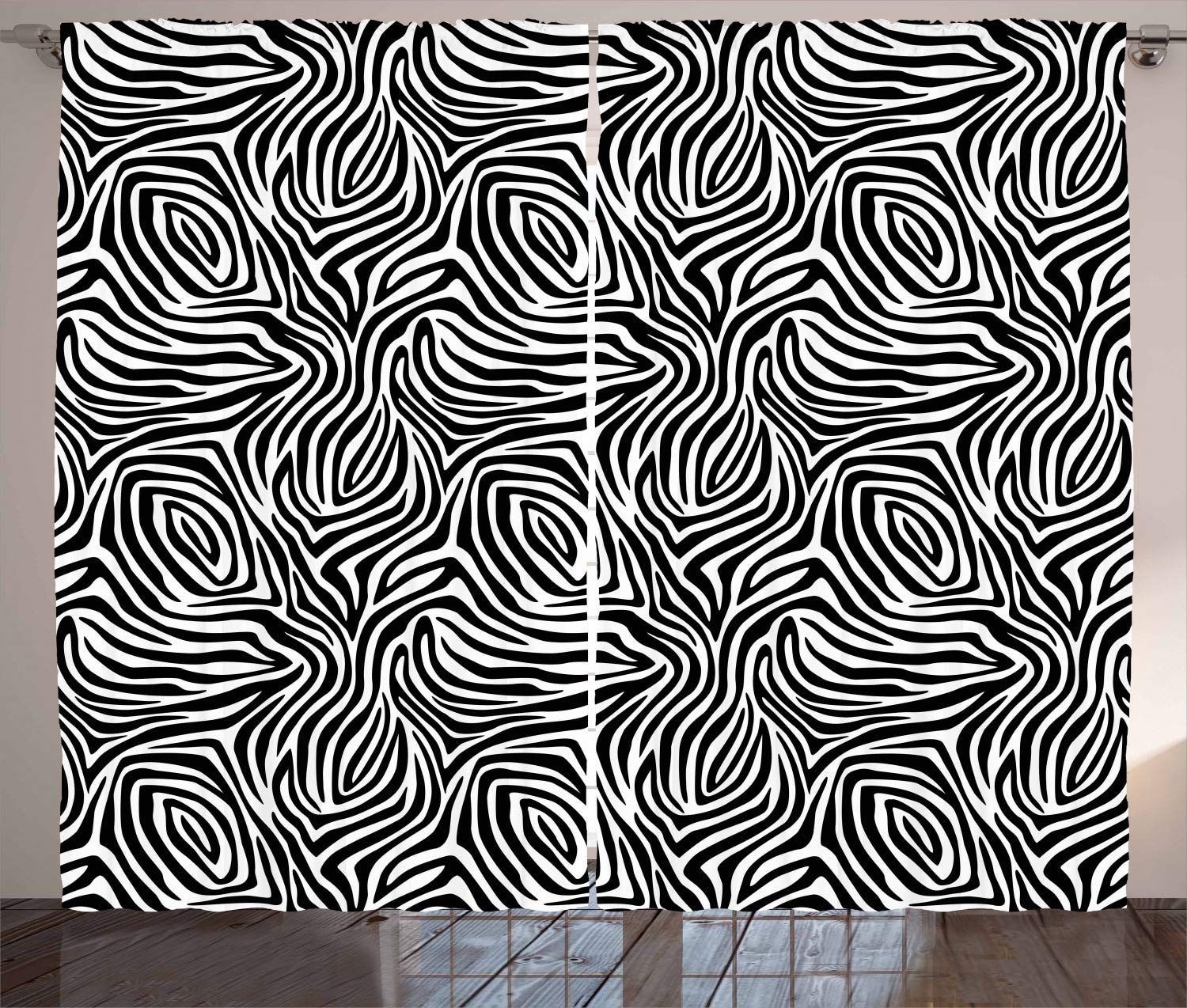 Ambesonne Black and White Zebra Stripes Curtains - Abstract Monochrome Animal Print Window Drapes for Living Room & Bedroom - 2 Panel Set (108