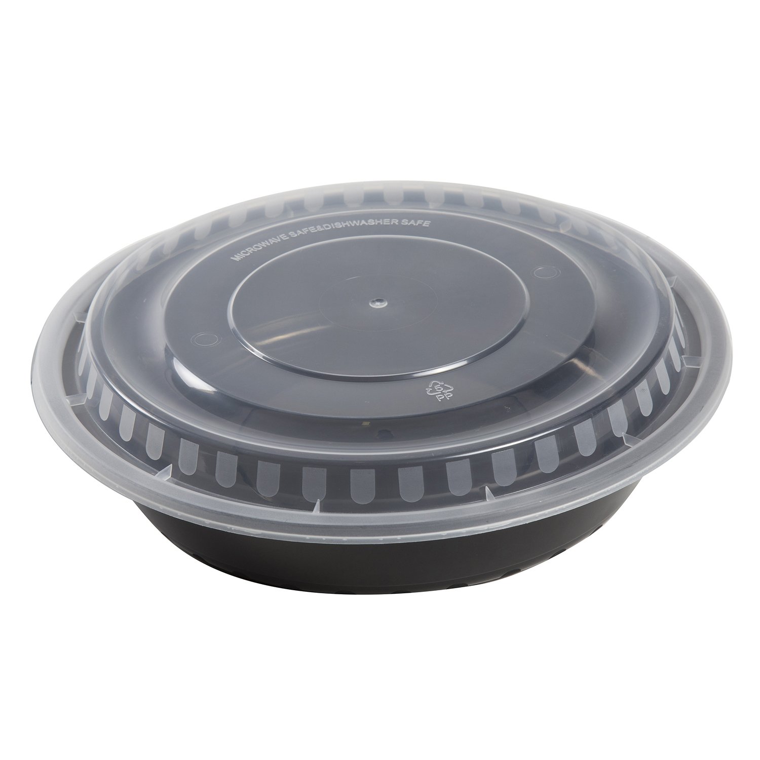 AmerCare 9-Inch Round Black Plastic Food Storage Containers with Lids - 48oz Microwave & Freezer Safe - 150-Pack for Meal Prep, Leftovers & Bulk Food Storage