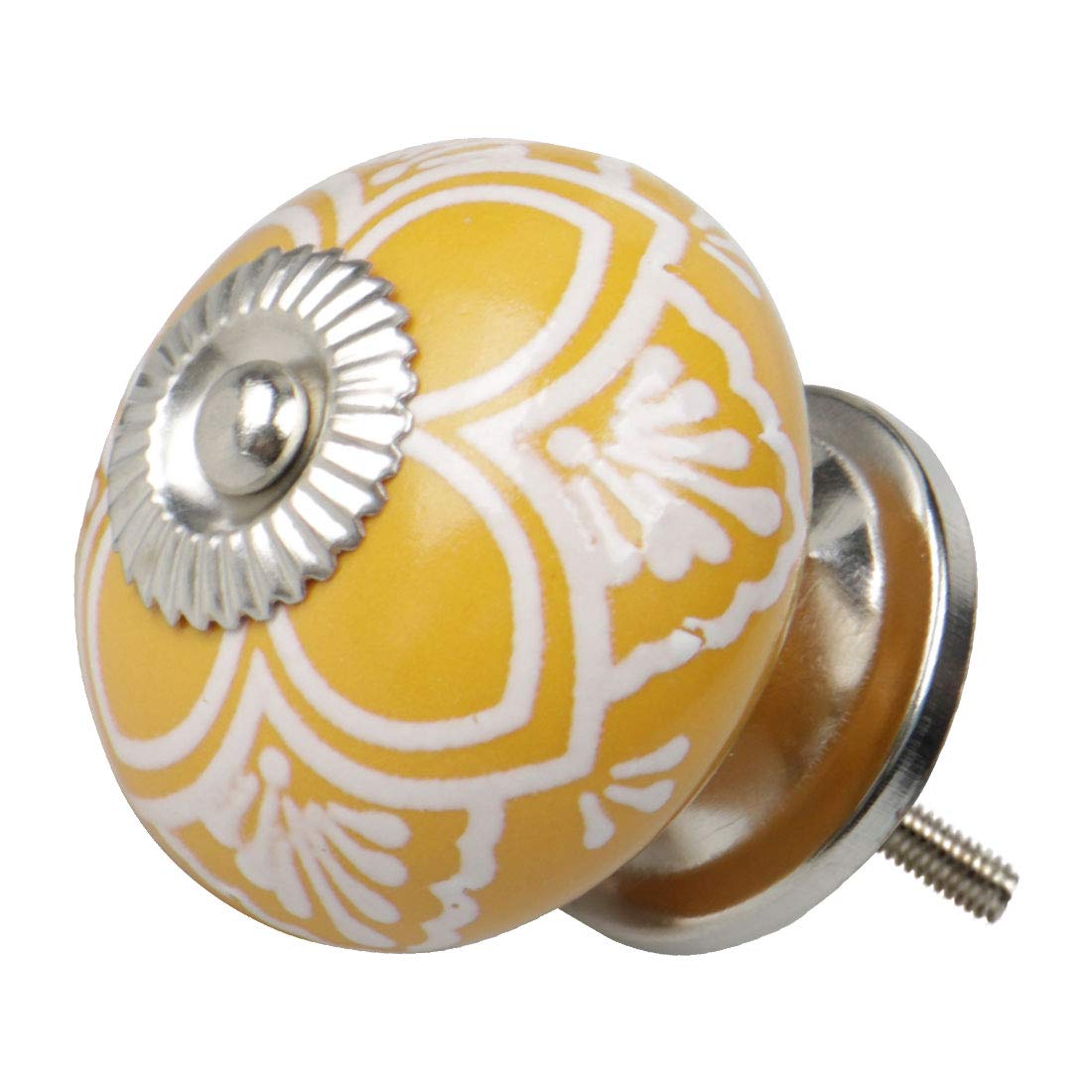 Vintage Ceramic Knobs - Round Drawer Pull Handles for Furniture, Cupboard, Wardrobe & Dresser - Decorative Yellow Cabinet Hardware for Home Improvement & DIY Projects