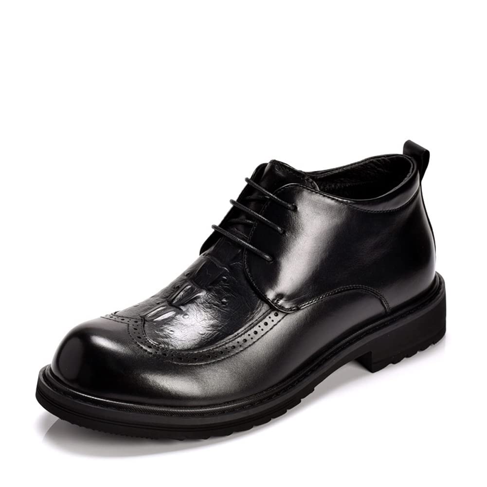 VIVIANSHOP Men's Cowhide Embossed Leather Dress Shoes - Lace Up Business Oxford Shoes with Thick Sole & Round Toe - Black Size 40 EU - Perfect for Office, Formal Events & Business Meetings