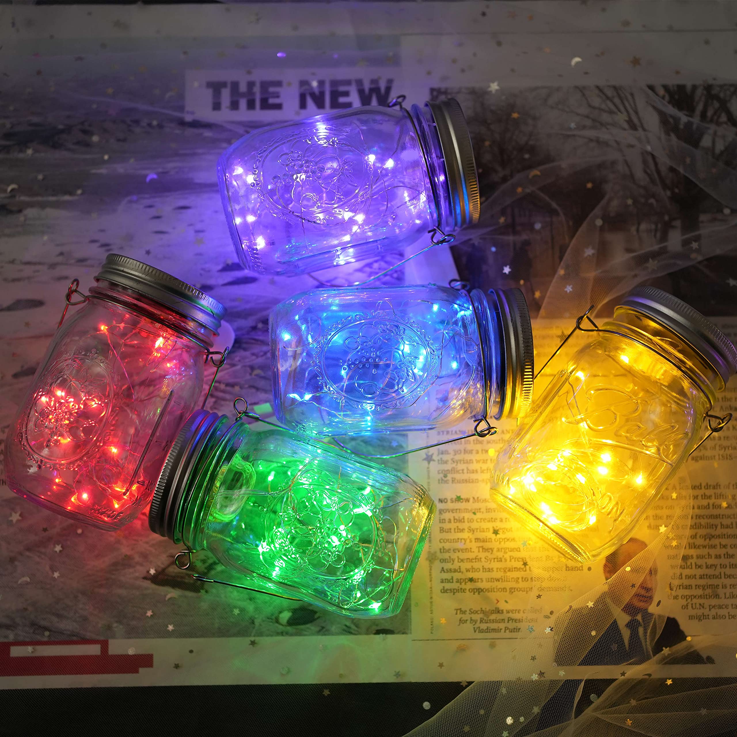 Solar Mason Jar Lid Lights - 10 Pack 30 LED Waterproof Fairy String Lights with Hooks (Jars Not Included) | Outdoor Decorative Lighting for Garden, Patio, Wedding & Party Decorations | Creates Magical Ambiance for Evenings, Celebrations and Special Events