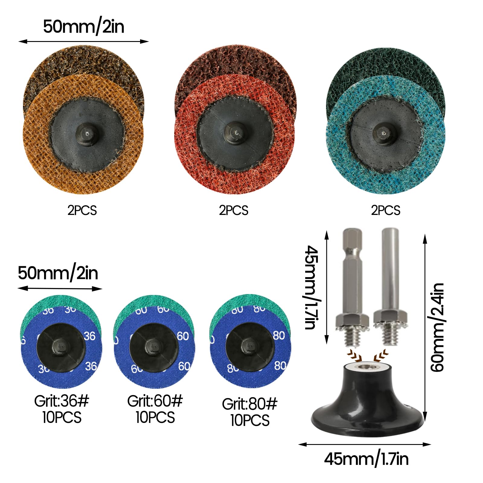 2 Inch Green Zirconia Roll Lock Quick Change Sanding Discs Set with 1/4