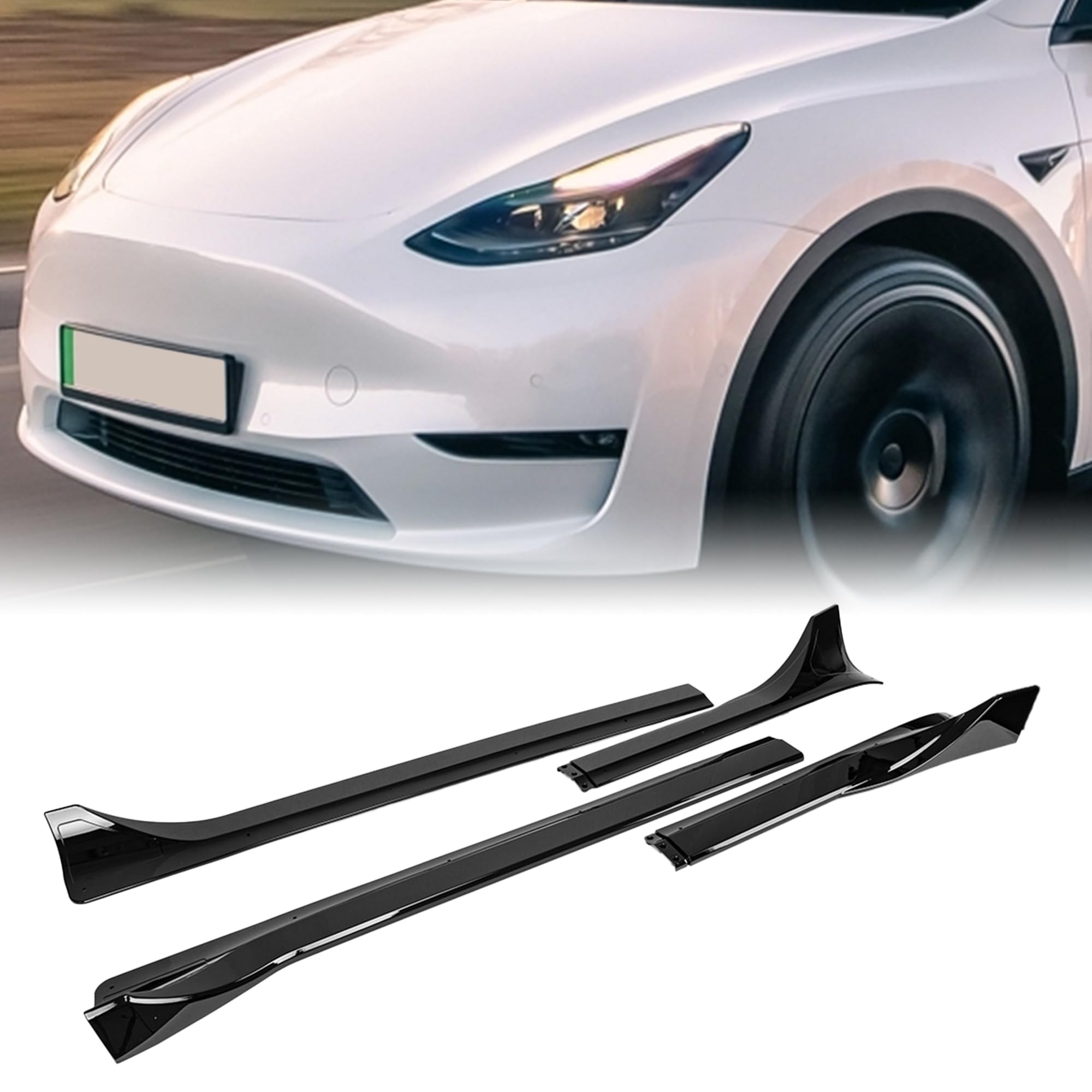 Gloss Black Painted Side Skirts Extension for 2020-2024 Tesla Model Y - Enhance Style & Aerodynamics for a Sleek Look | Perfect for Car Enthusiasts & Custom Builds