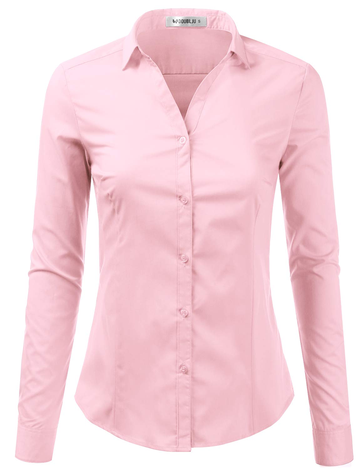 DOUBLJU Women's Slim Fit Long Sleeve Button Down Collar Shirt - Plus Size & Regular Sizes - Office Wear, Business Casual & Everyday Outfits