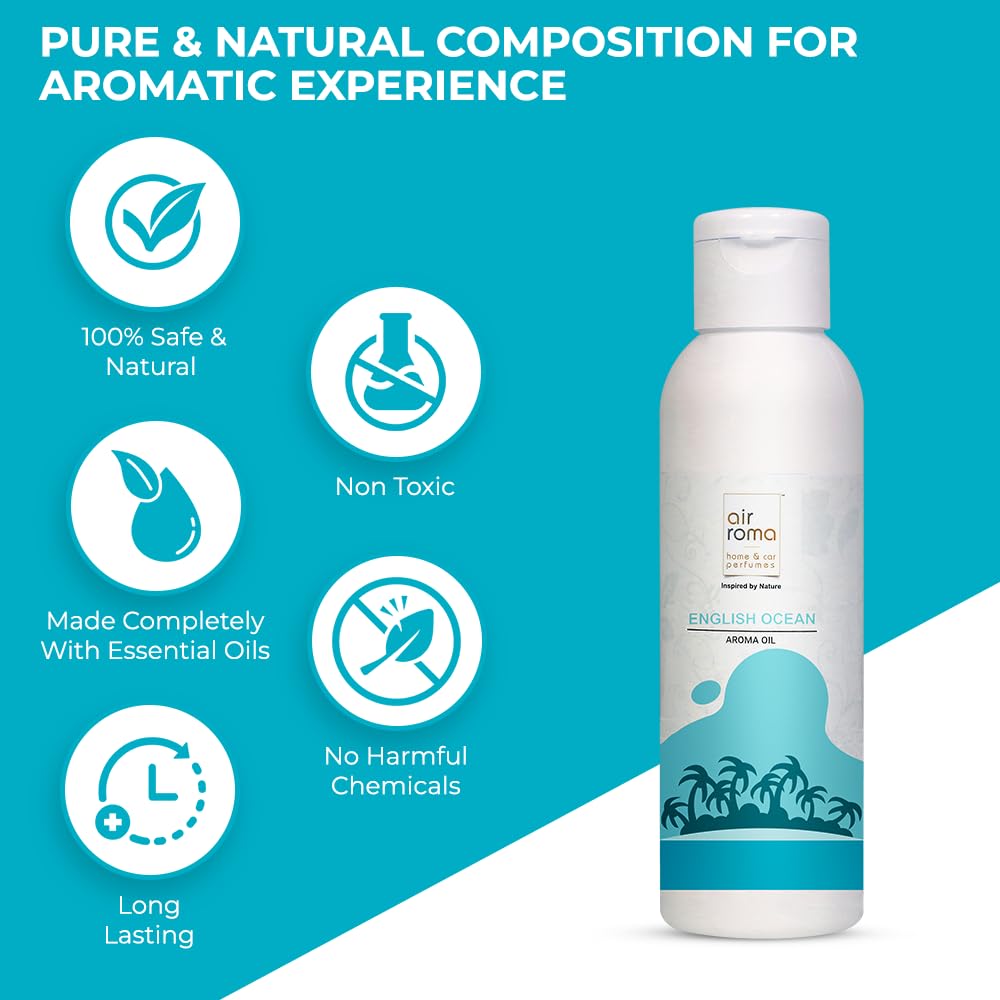 Pure & Natural AIR-ROMA Aromatherapy Essential Oil Diffuser - 100ml English Ocean Scent for Home Fragrance, Meditation & Focus - Relaxing Essential Oils for Stress Relief, Yoga & Bedroom
