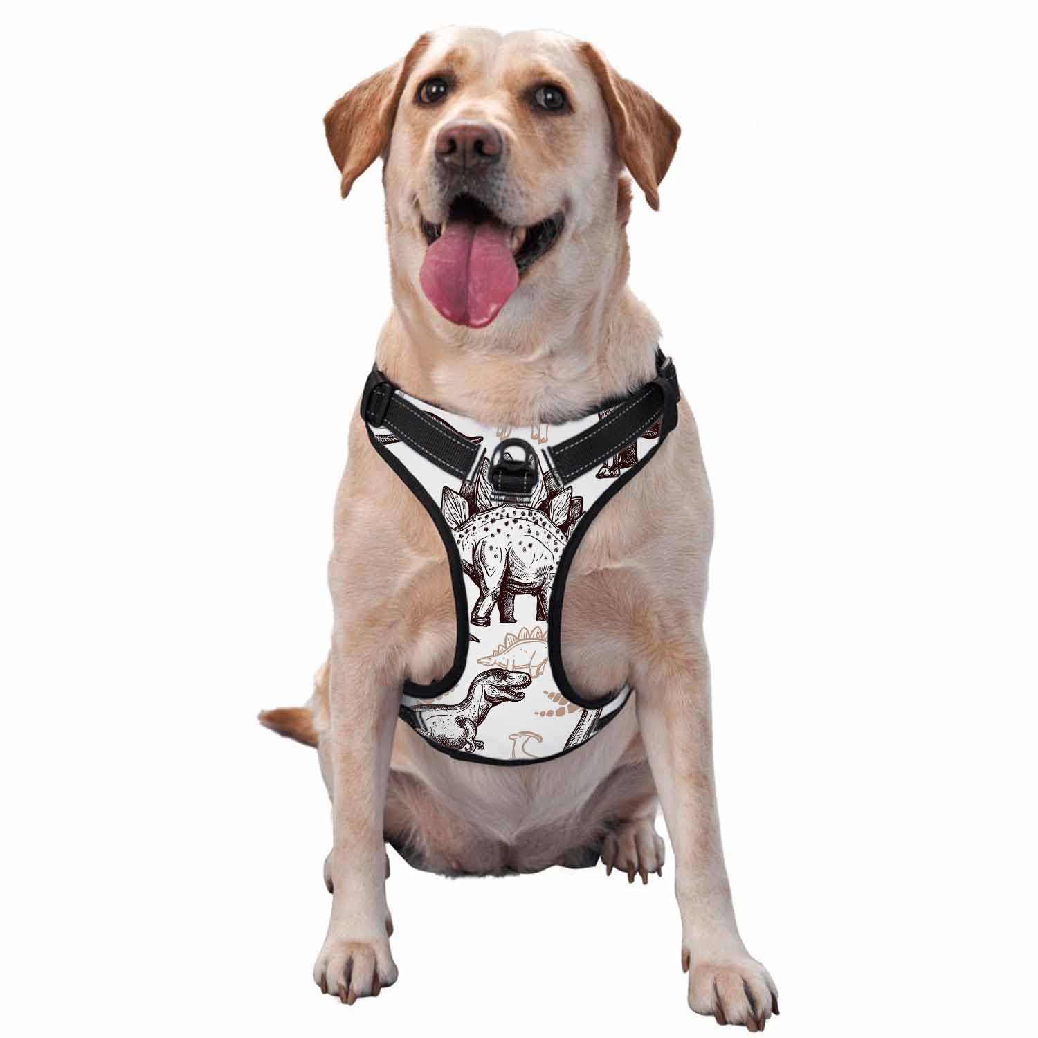 Durable Small Dog Harness with Prehistoric Dinosaur Design - Reflective, Breathable & Easy Control for Puppies - Perfect for Walking, Training & Outdoor Adventures