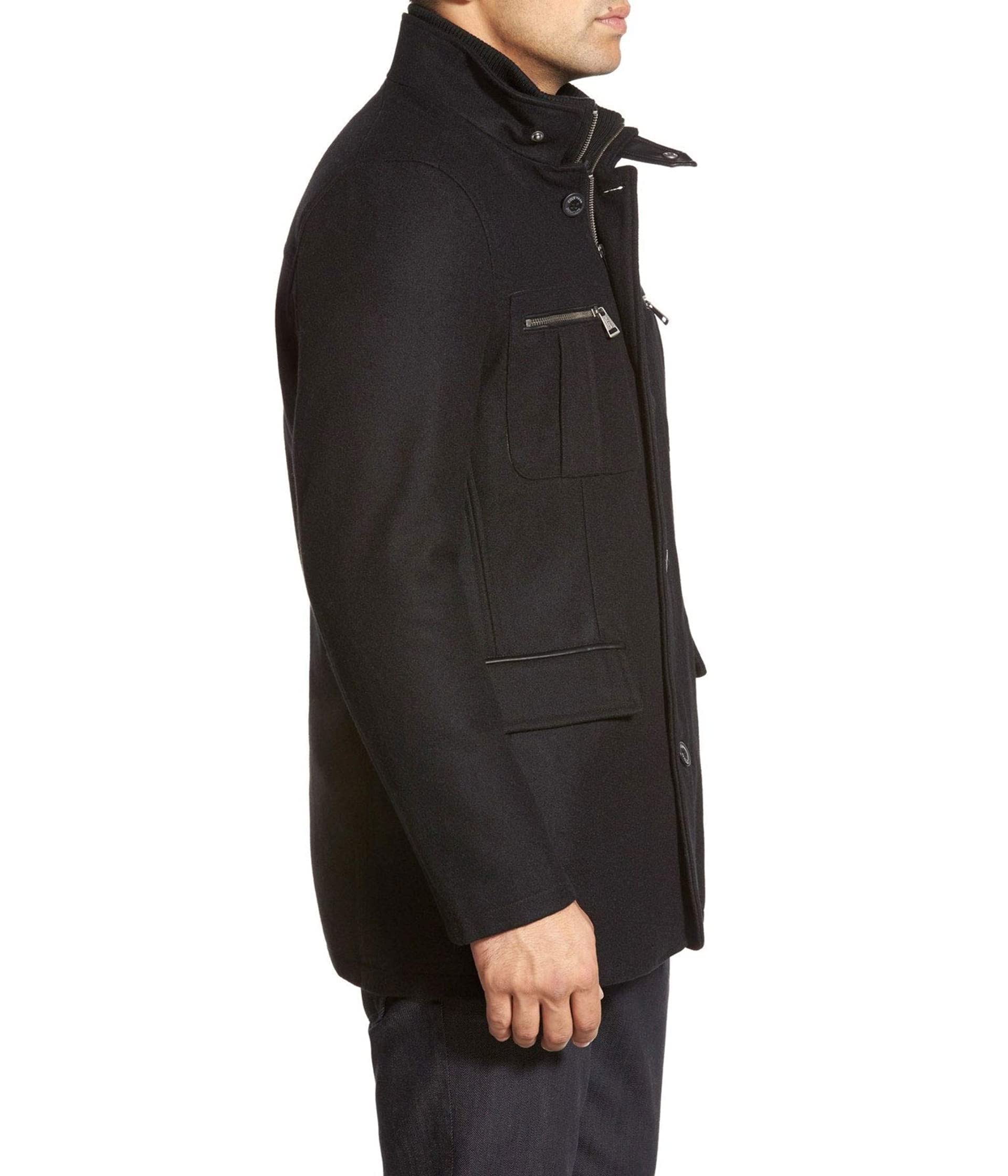 Cole Haan Men's Wool Melton Winter Coat with Nylon Bib - Water-Resistant Warm Overcoat for Business & Casual Wear | Perfect for Office, Commuting & Outdoor Activities
