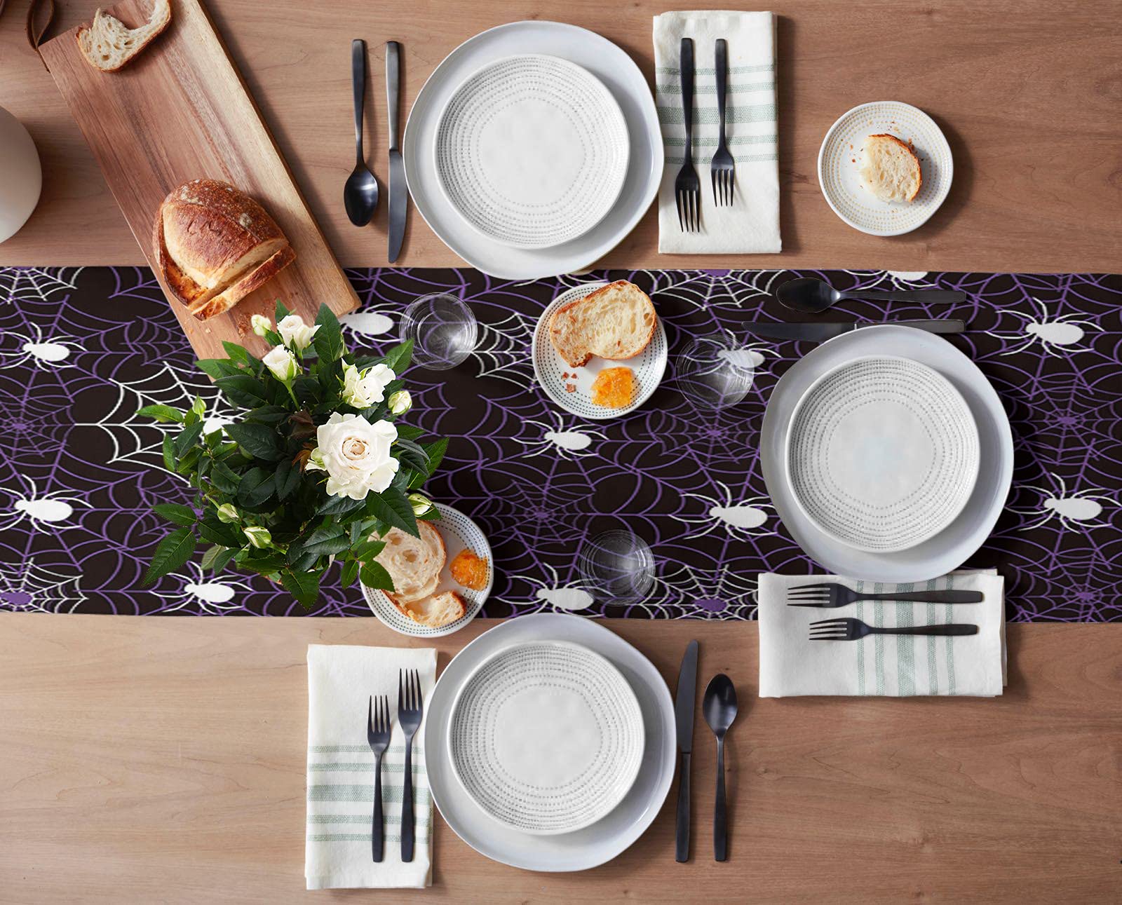 Halloween Purple Light Spider Web Table Runner - 13x48 Inches Long, Washable Non-Slip Rectangle Dining Table Decor for Farmhouse, Party & Holiday Dinner | Perfect for Halloween Decorations, Thanksgiving Table Setting & Christmas Dining Decor