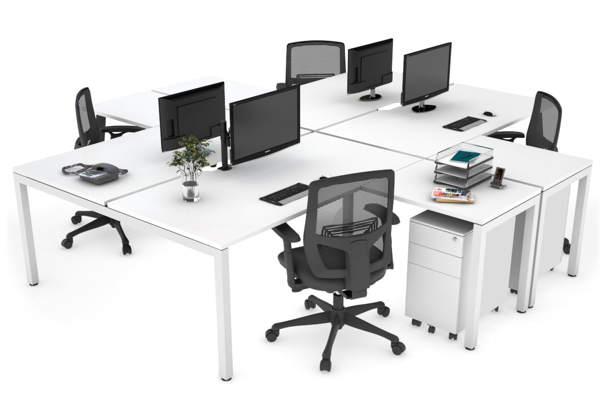 Quadro Square Legs 4-Person Corner Workstation Desk - 1600L x 1800W with Cable Management Scallop - Perfect for Office, Home Office & Collaborative Workspaces