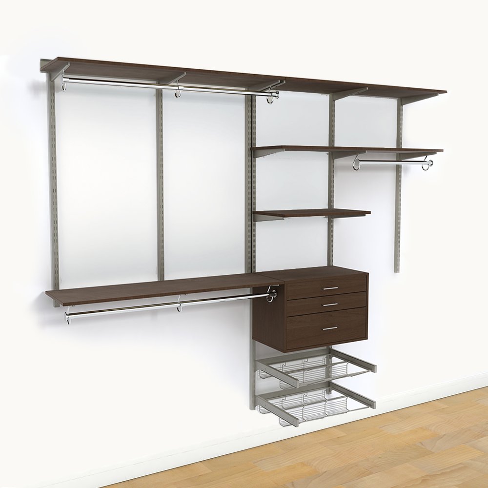 FreedomRail Adjustable Closet Organizer Kit 96-100 Inch, Chocolate Pear Finish - Customizable Wardrobe Storage System for Bedroom, Walk-in Closet & Home Organization
