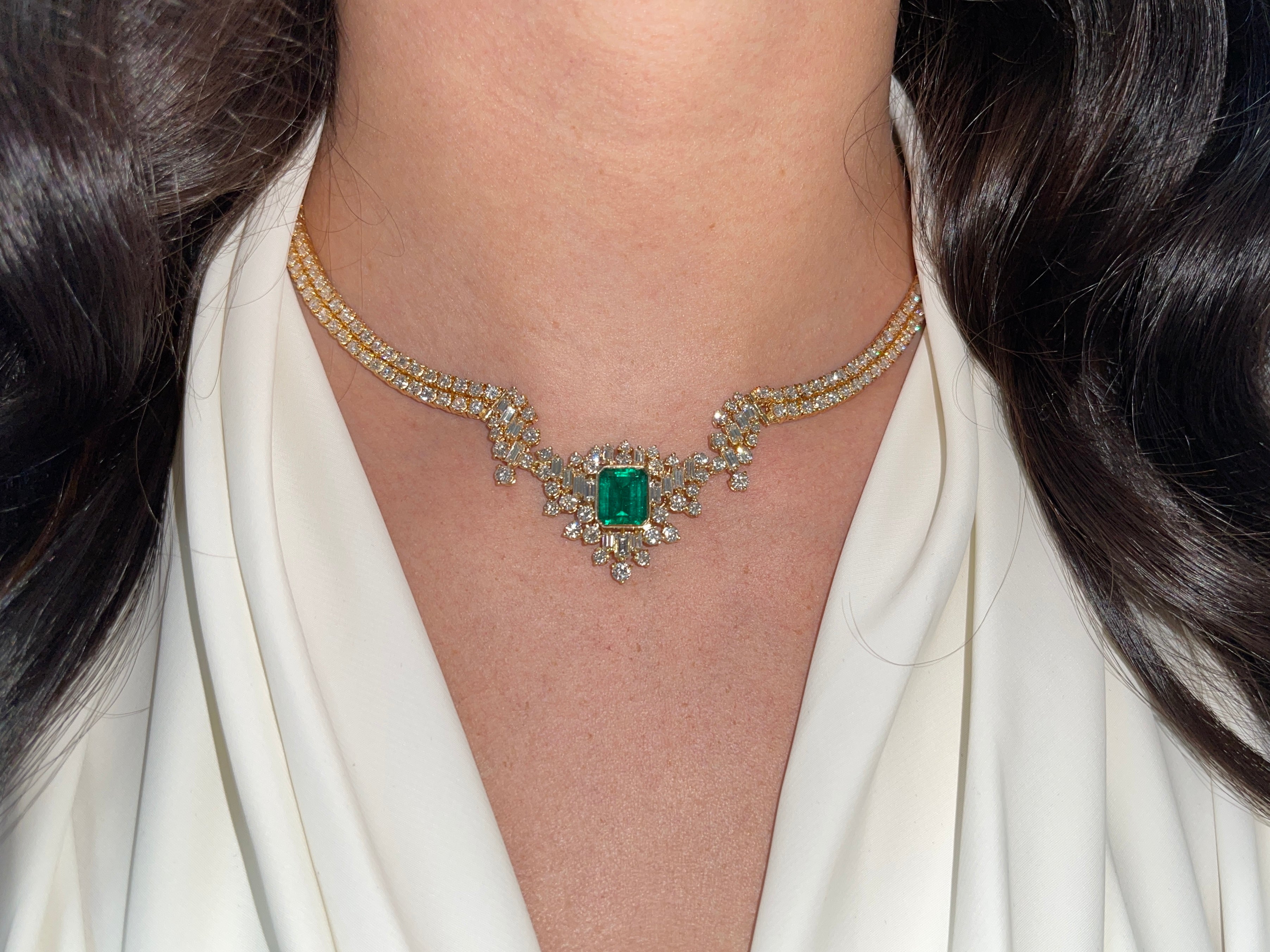 23.06tcw AAA+ Investment Grade Emerald & Diamond Statement Necklace in 18K Gold - Luxury Jewelry for Weddings, Galas & Special Occasions