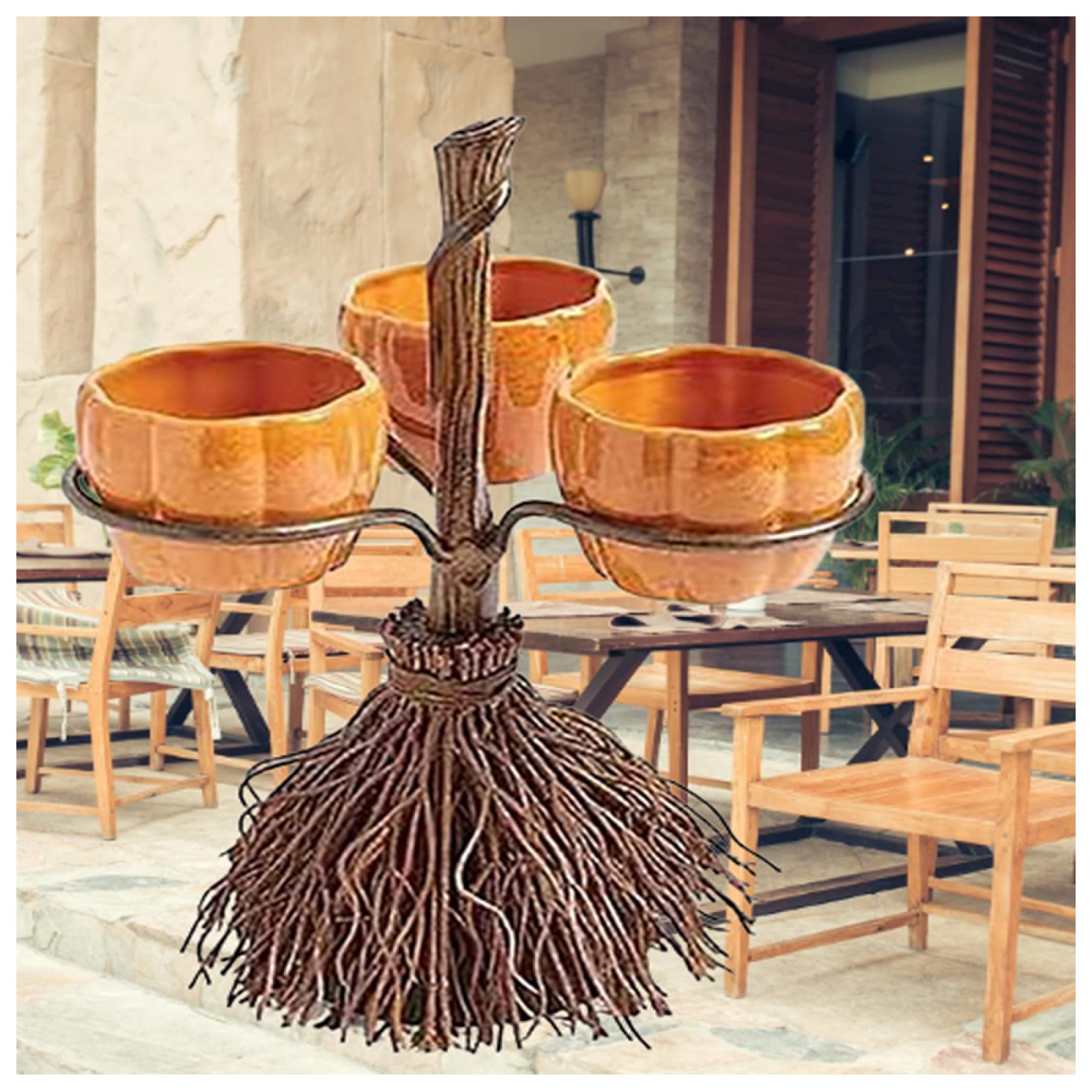 Halloween Punch Bowl with Broomstick Stand - Collapsible Party Tray for Candy & Desserts | Perfect for Halloween, Christmas Decorations & Themed Parties | Creative Serving Bowl for Trick-or-Treat, Holiday Gatherings & Home Decor