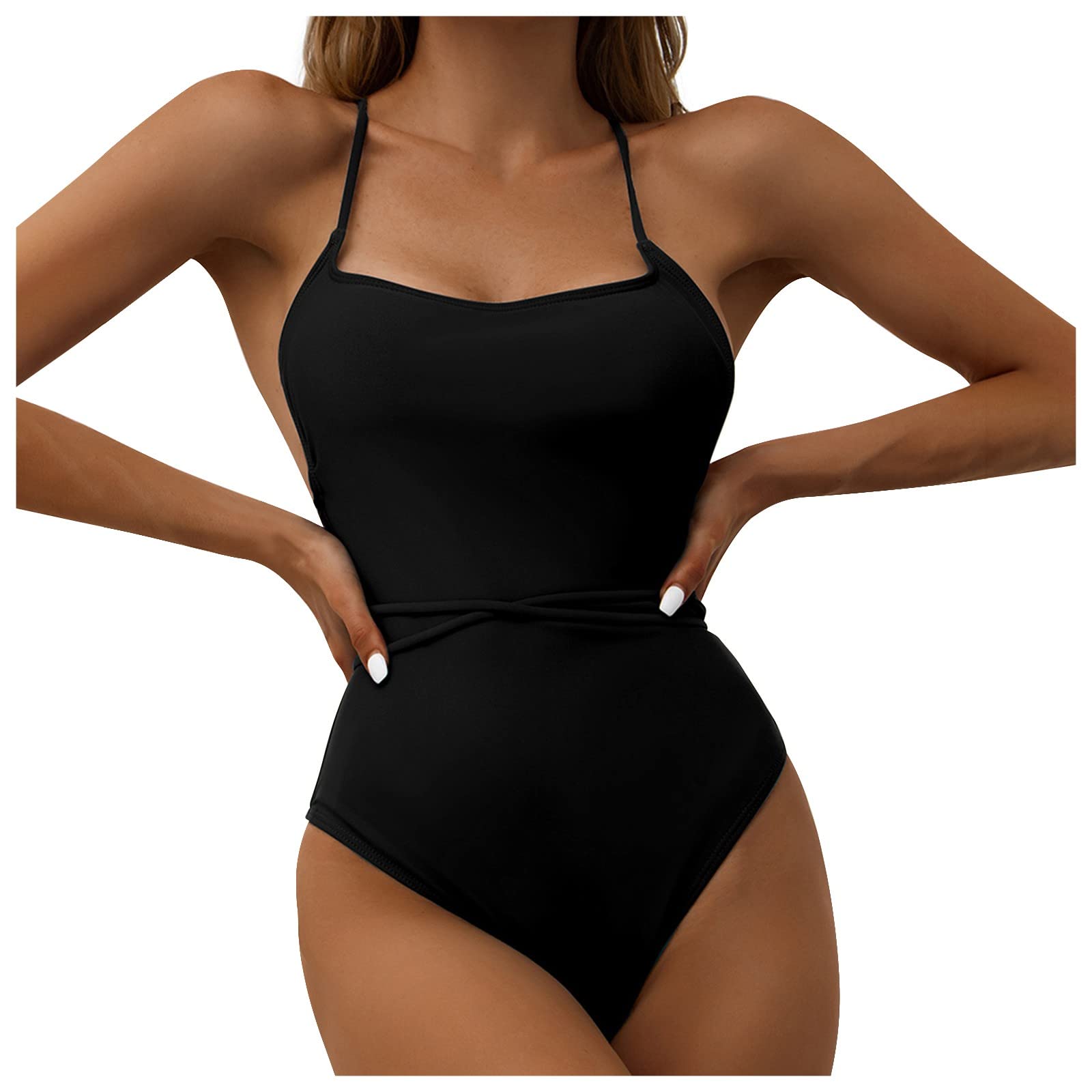 Plus Size One-Piece Swimsuit for Women - Tummy Control High Waisted Bathing Suit - Sexy Solid Color Swimwear for Beach, Pool & Vacation