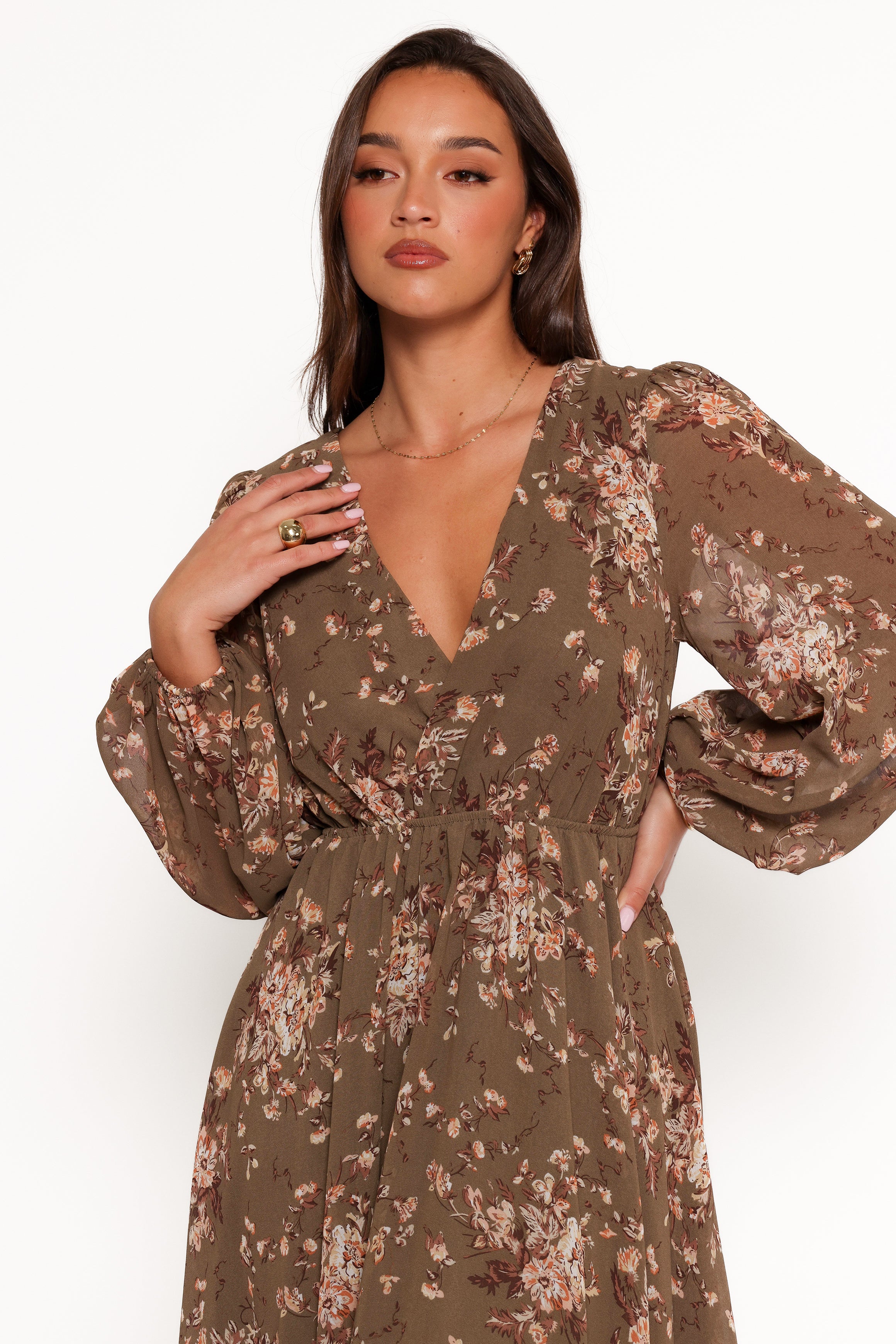 Anisa Maxi Dress - Olive Floral Print Long Summer Dress for Women | Boho Chic Flowy Beach Dress for Vacation, Party & Casual Wear