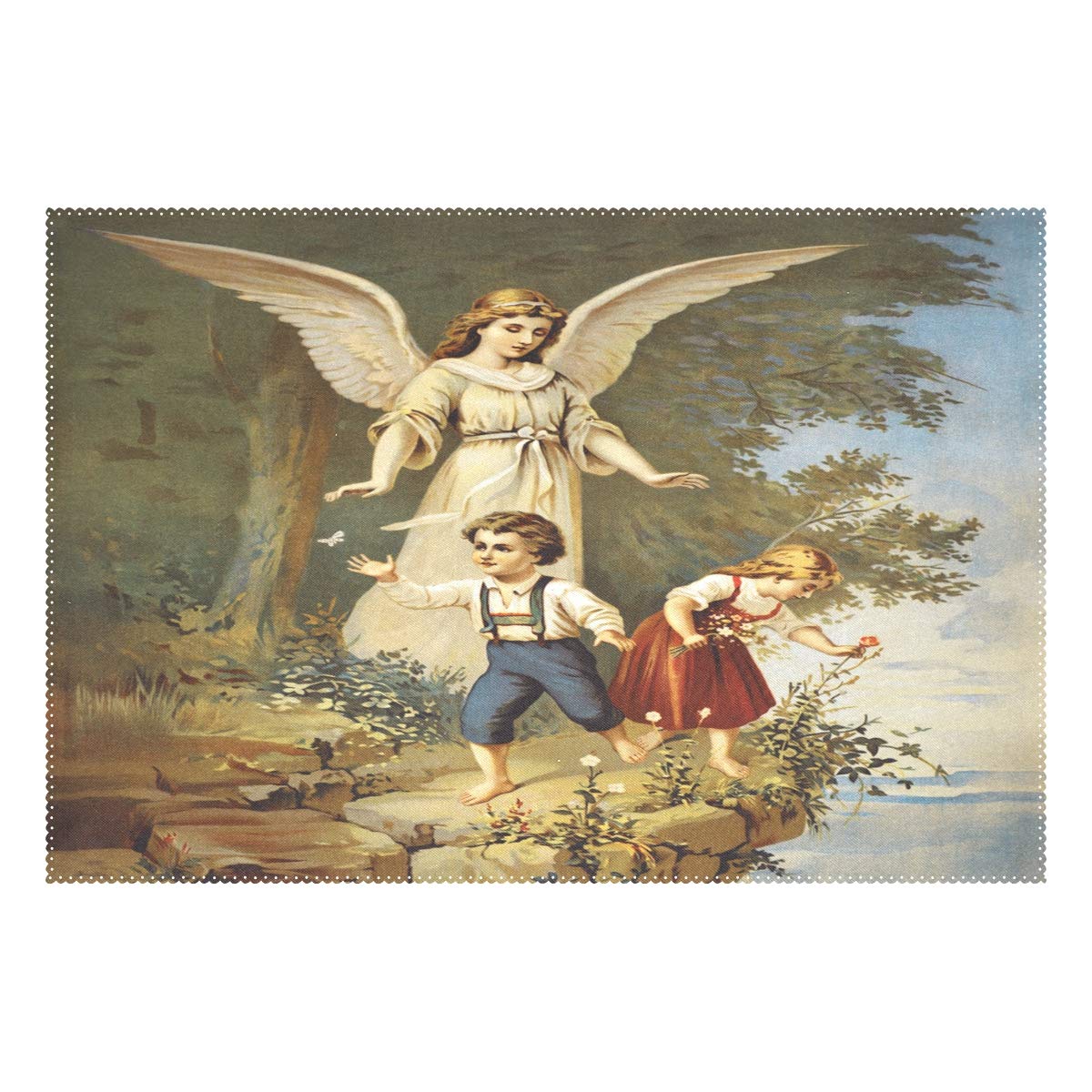 MOYYO Guardian Angel Heat-Resistant Non-Slip Placemat - Washable Polyester Table Mat for Dining & Kitchen Decor (1-Piece) - Perfect for Holiday Dinners, Family Gatherings & Everyday Use
