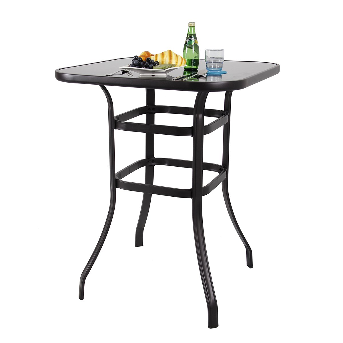 PHI VILLA 36 Inch Bar Height Bistro Table - Outdoor Patio Pub Table with Tempered Glass Top - Perfect for Backyard, Deck, Poolside & Garden Dining
