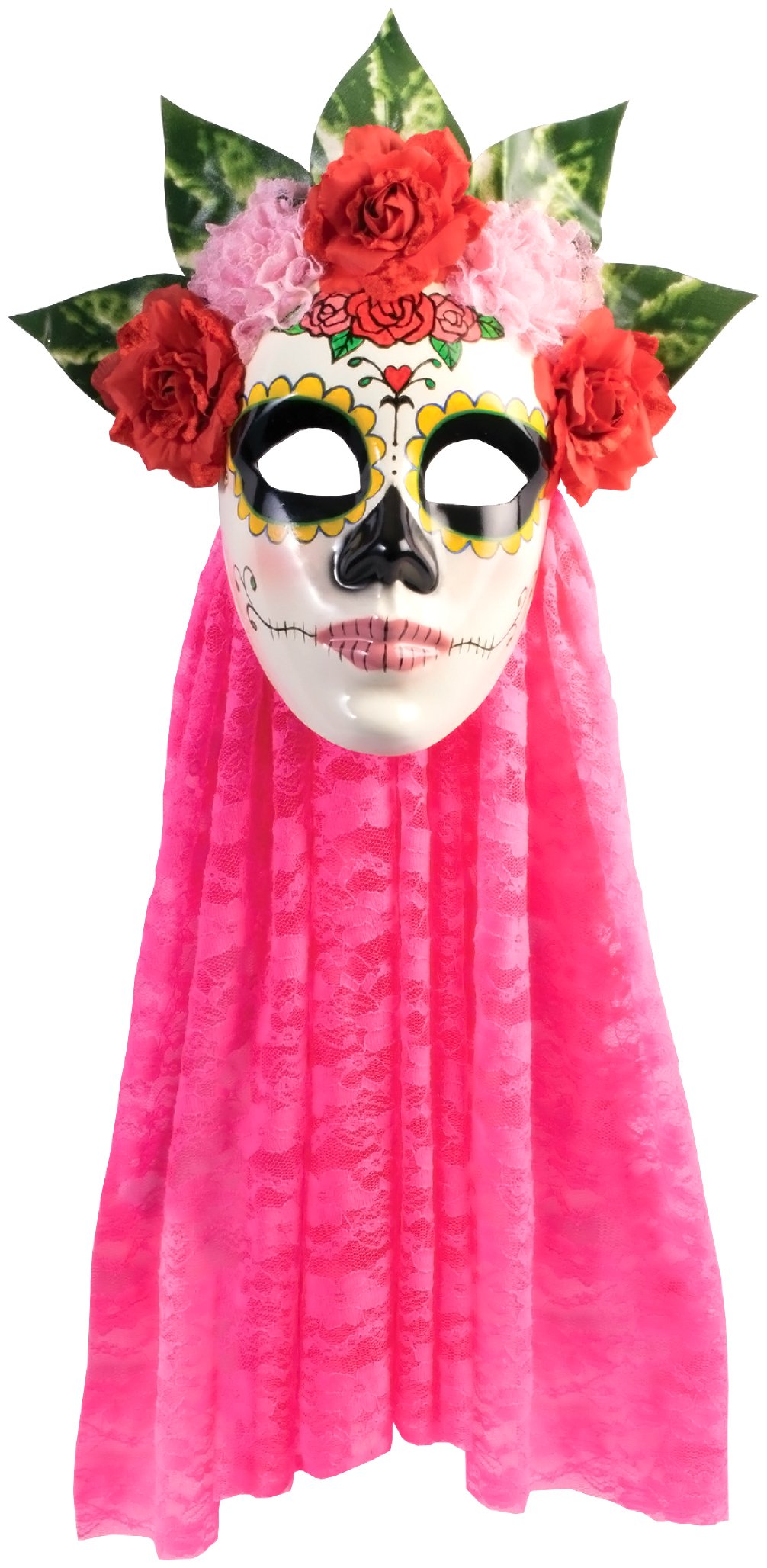 Day of the Dead Senora Rose Mask for Women - Mexican Sugar Skull Costume Accessory for Halloween, Dia de los Muertos, Cosplay & Themed Parties