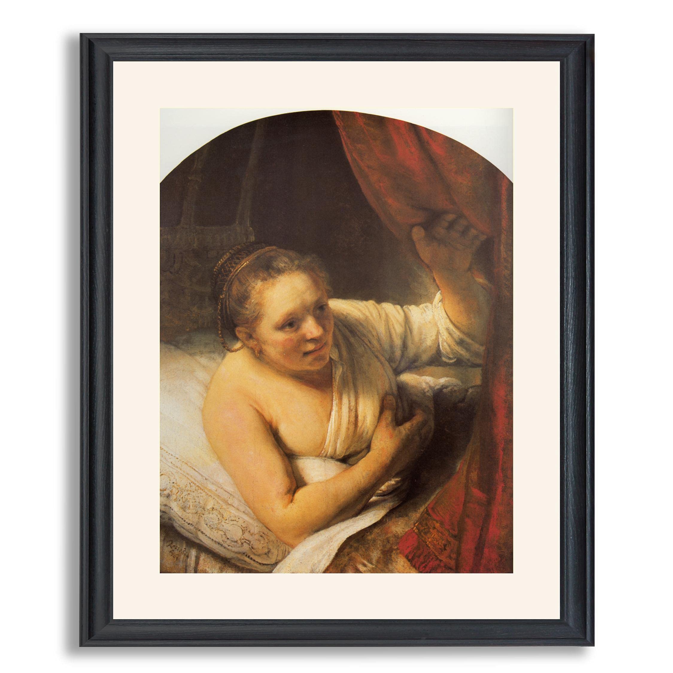 Van Rijn Rembrandt Woman in Bed Framed Art Print - Premium Oil Painting Reproduction on Canvas in Wood Frame - Wall Decor for Bedroom, Living Room & Office - Perfect Gift for Art Lovers & Home Decoration