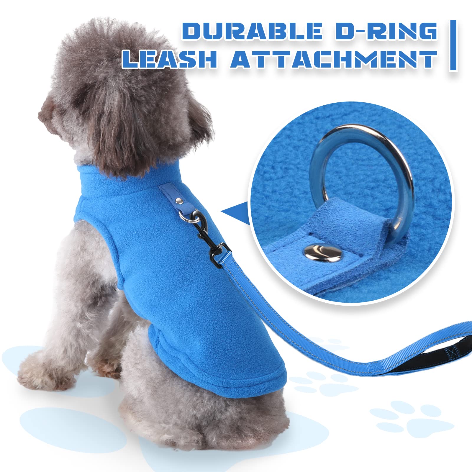 Soft Fleece Winter Dog Sweater & Cat Vest with Leash O-Ring - Warm Pet Pullover Coat for Small Dogs & Cats - Chihuahua & Shih Tzu Apparel - Blue | Perfect for Cold Weather Walks & Indoor Comfort