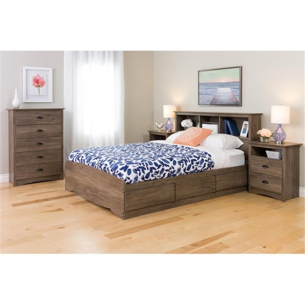 Home Square 3-Piece Queen Bedroom Set - Platform Bed with 2 Tall Nightstands with Drawers | Modern Bedroom Furniture for Small Spaces & Guest Rooms