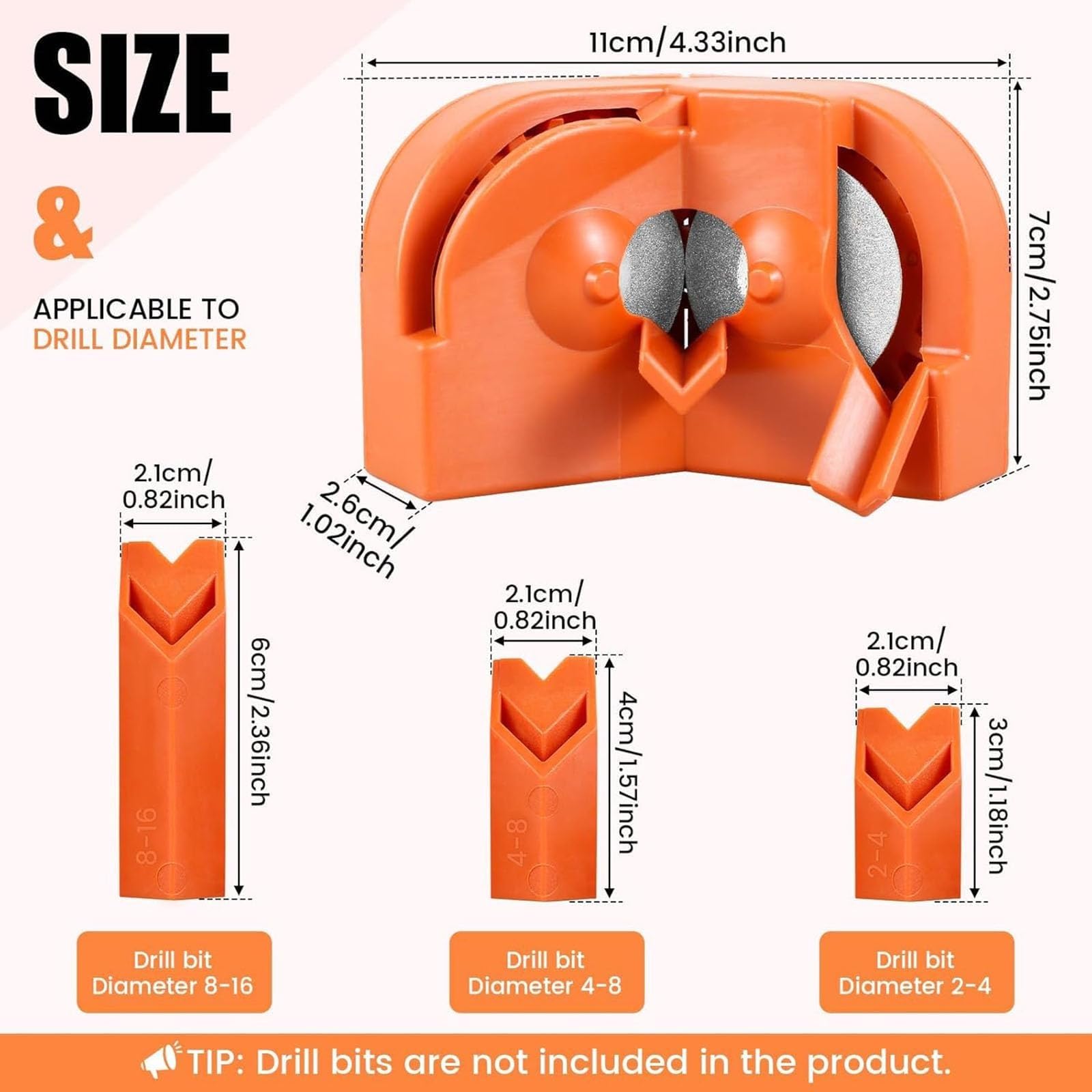 Grishay SharpMax Pro Drill Bit Sharpener - Portable Multipurpose Grinding Tool for Drill Bits & Blades - Perfect for DIY, Woodworking, Metalworking & Home Repairs (Orange)