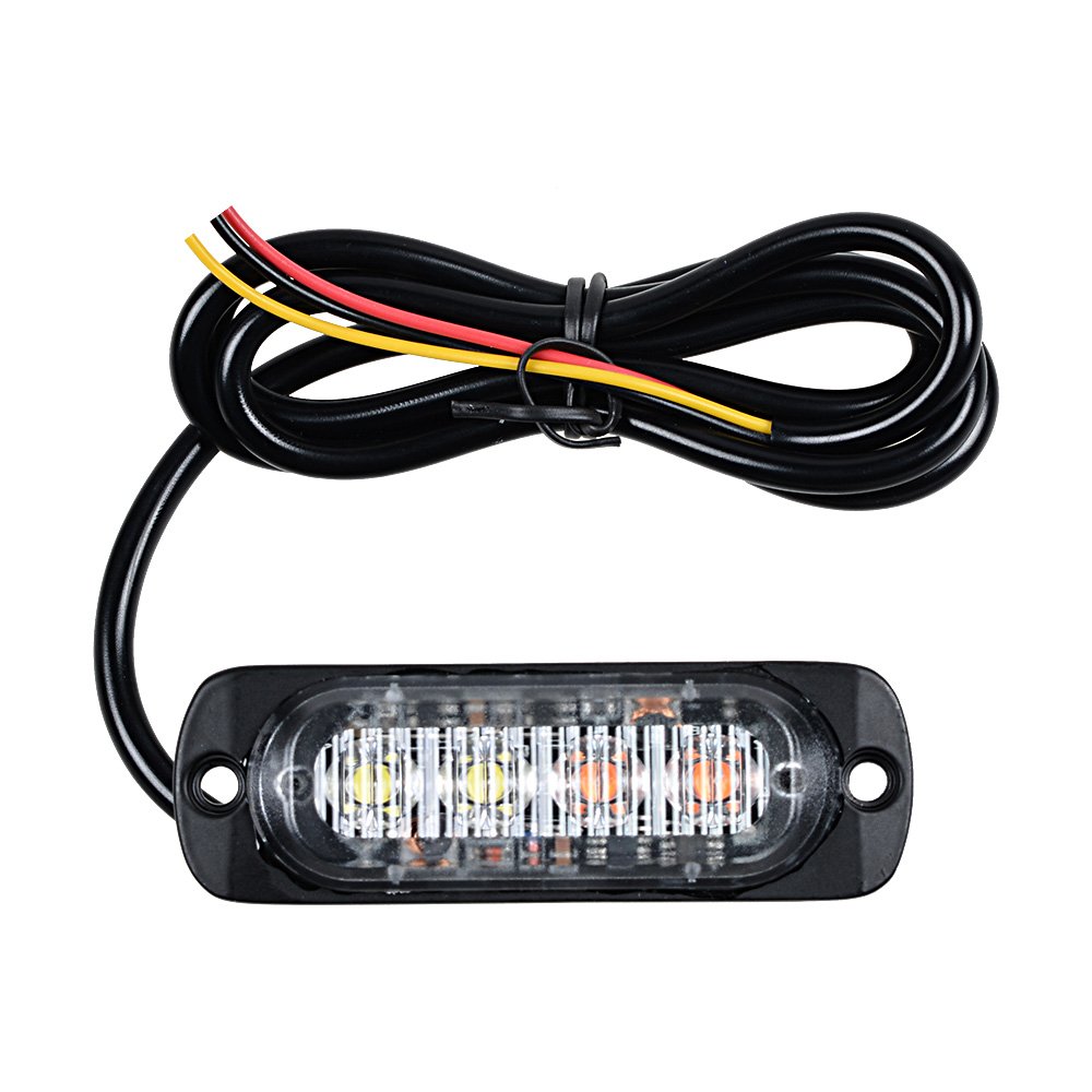 100pcs Amber/White Ultra Slim 12W 4-LED Warning Emergency Strobe Lights for Vehicles - Car, Truck, Jeep, 4x4, ATV, UTV, SUV, Van - Construction Zone Safety & Roadside Emergency Flashing Beacons