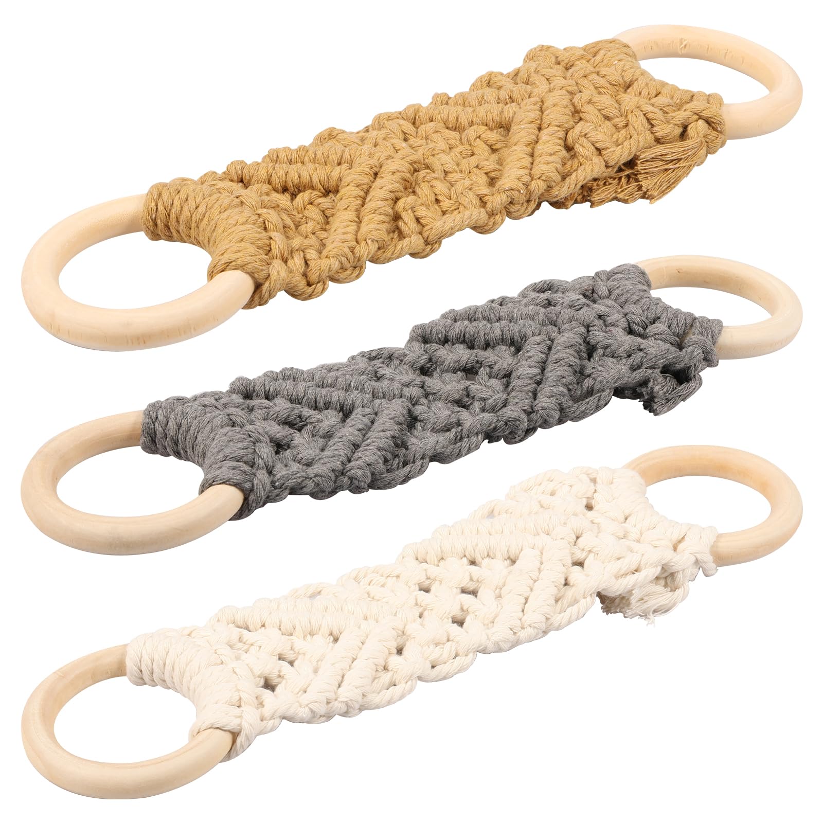 3-Piece Handmade Crochet Kitchen Towel Holder Set - Boho Macrame Hanging Dish Towel Hanger with Loop Rings - Decorative Towel Rack for Kitchen, Bathroom & Toilet - Perfect for Farmhouse, Cottage & Boho Home Decor