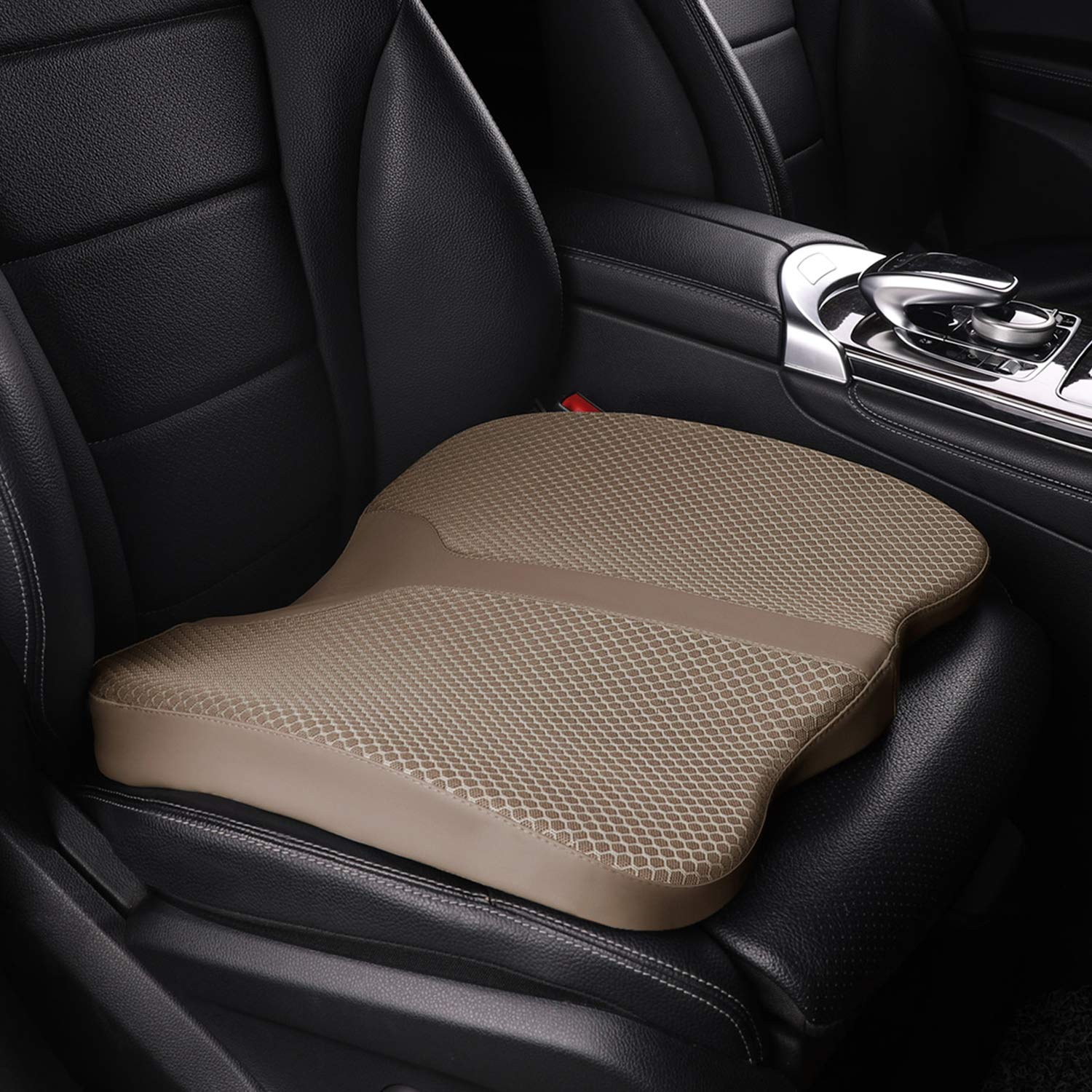 Memory Foam Seat Cushion for Car & Office Chair - Coccyx Pain Relief, Tailbone Support, Comfortable Driving & Work Cushion (Beige) - Perfect for Long Commutes, Road Trips & Desk Jobs