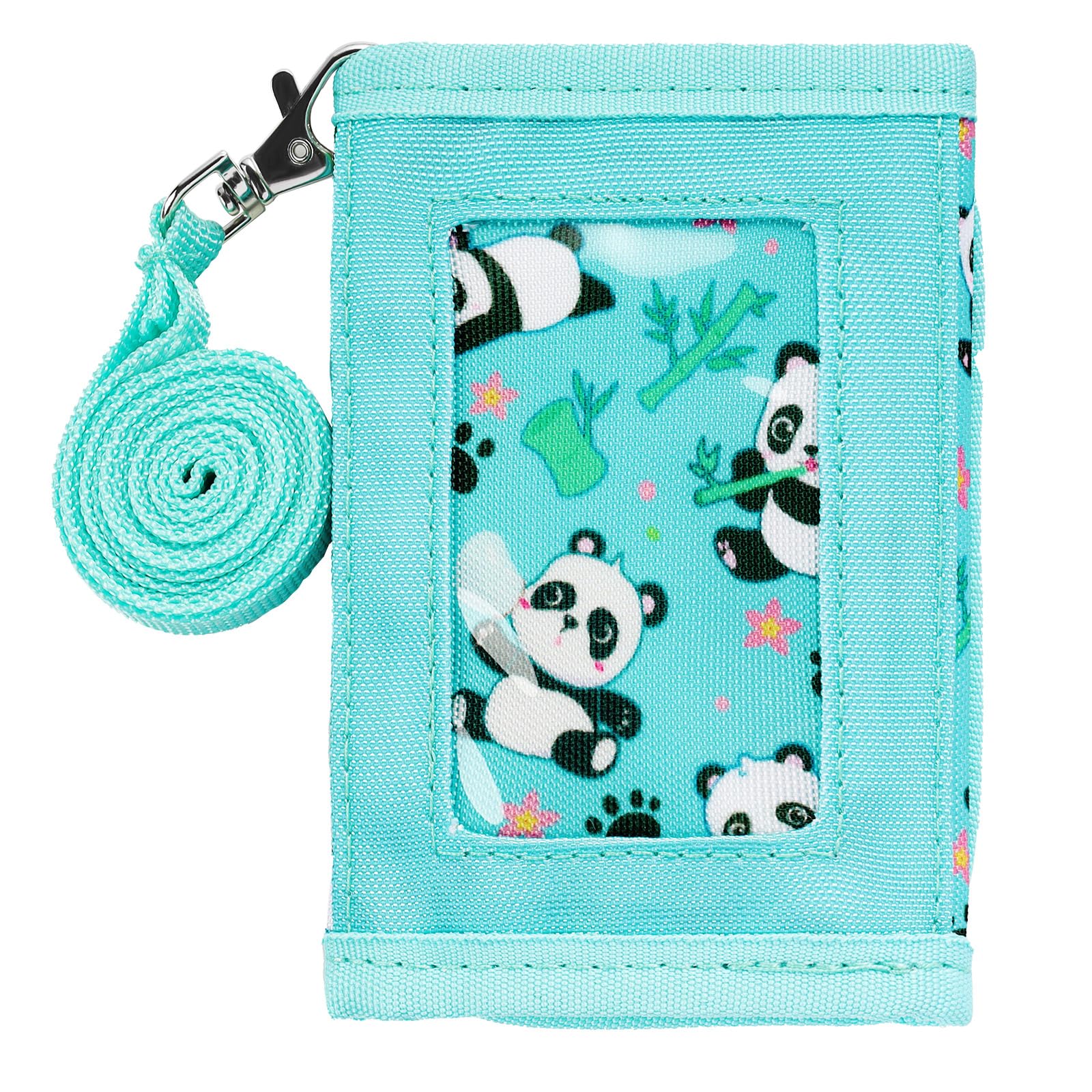 Cute Panda Kids Wallet for Girls Ages 4-10 - Small Toddler Wallet with Adjustable Lanyard (Green Teal) - Perfect for School, Travel & Birthday Gifts