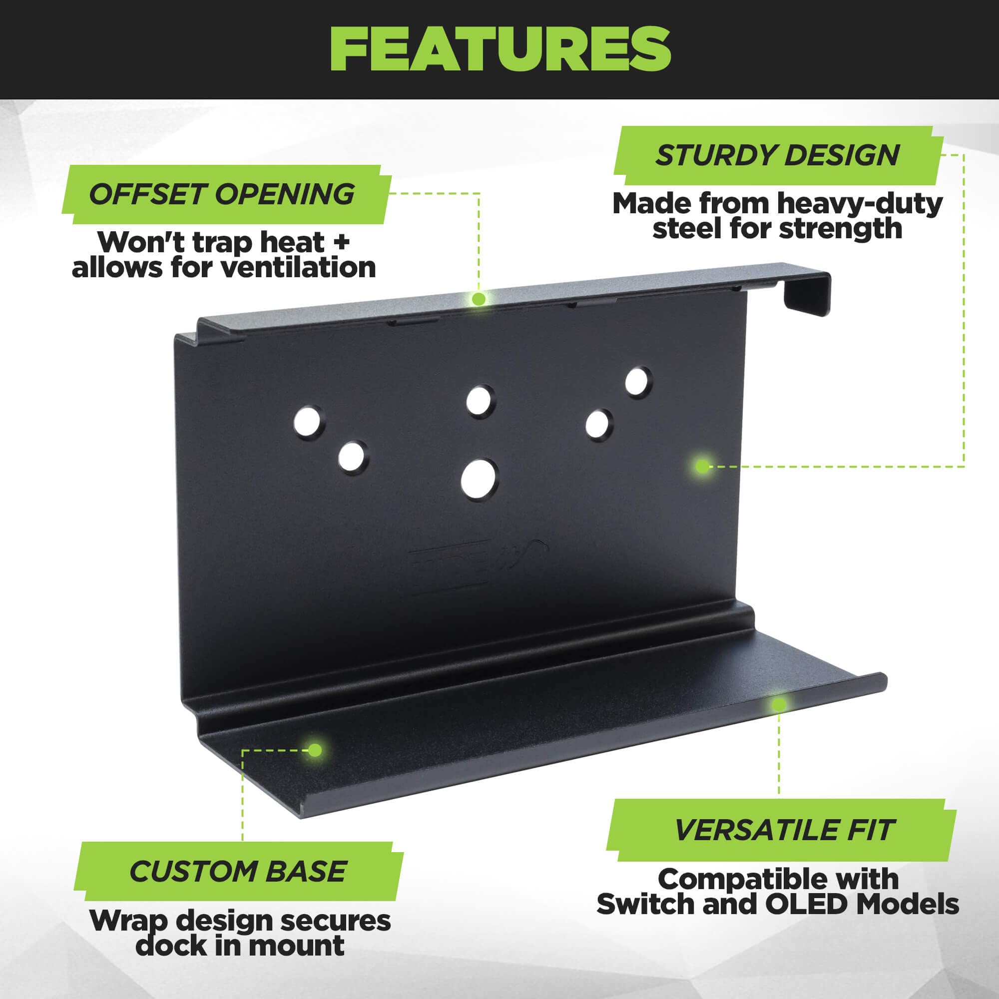 HIDEit Wall Mount for Nintendo Switch & Switch OLED - Steel Console Mount Bracket to Securely Store & Display Your Gaming System | Perfect for Home, Office & Gaming Room Organization