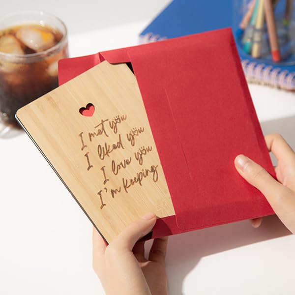 Romantic Valentine's Day Cards for Him & Her - Handmade Bamboo Anniversary Card for Husband, Wife, Boyfriend, Girlfriend - I Love You Gift Ideas - Perfect for Valentine's Day, Anniversaries & Special Occasions