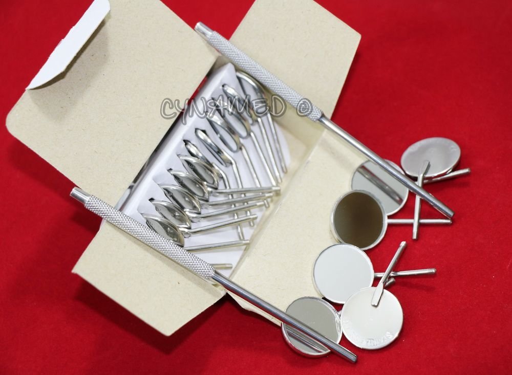 Premium Box of 12 #5 Dental Mouth Mirrors with 2 Free Handles - Professional Dentist Instruments for Oral Exams, Dental Checkups & Teeth Inspections