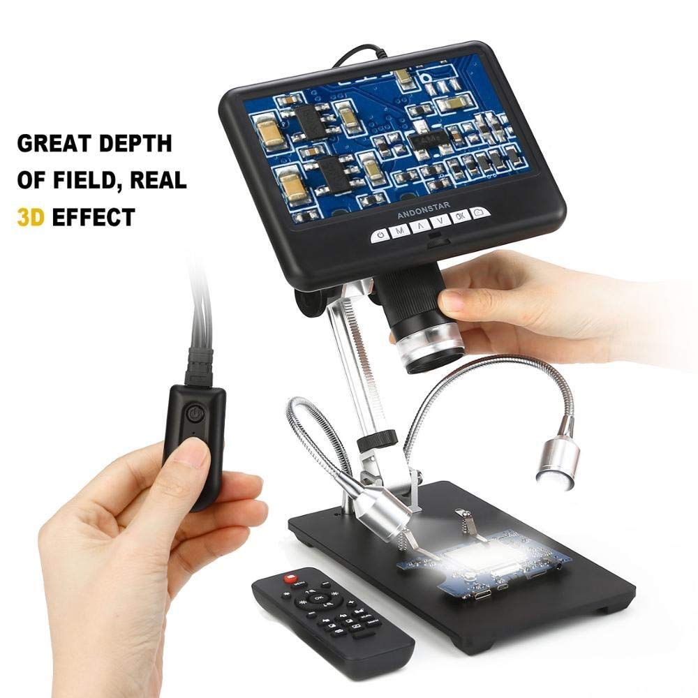 3-in-1 Digital Microscope with 7 Inch Screen & Long Working Distance - AD207 PCB Repair Microscope for Soldering, Phone Repair & Circuit Board Inspection | Includes Image Rotation Feature | Ideal for Electronics Hobbyists, Jewelry Appraisal & Industrial Quality Control