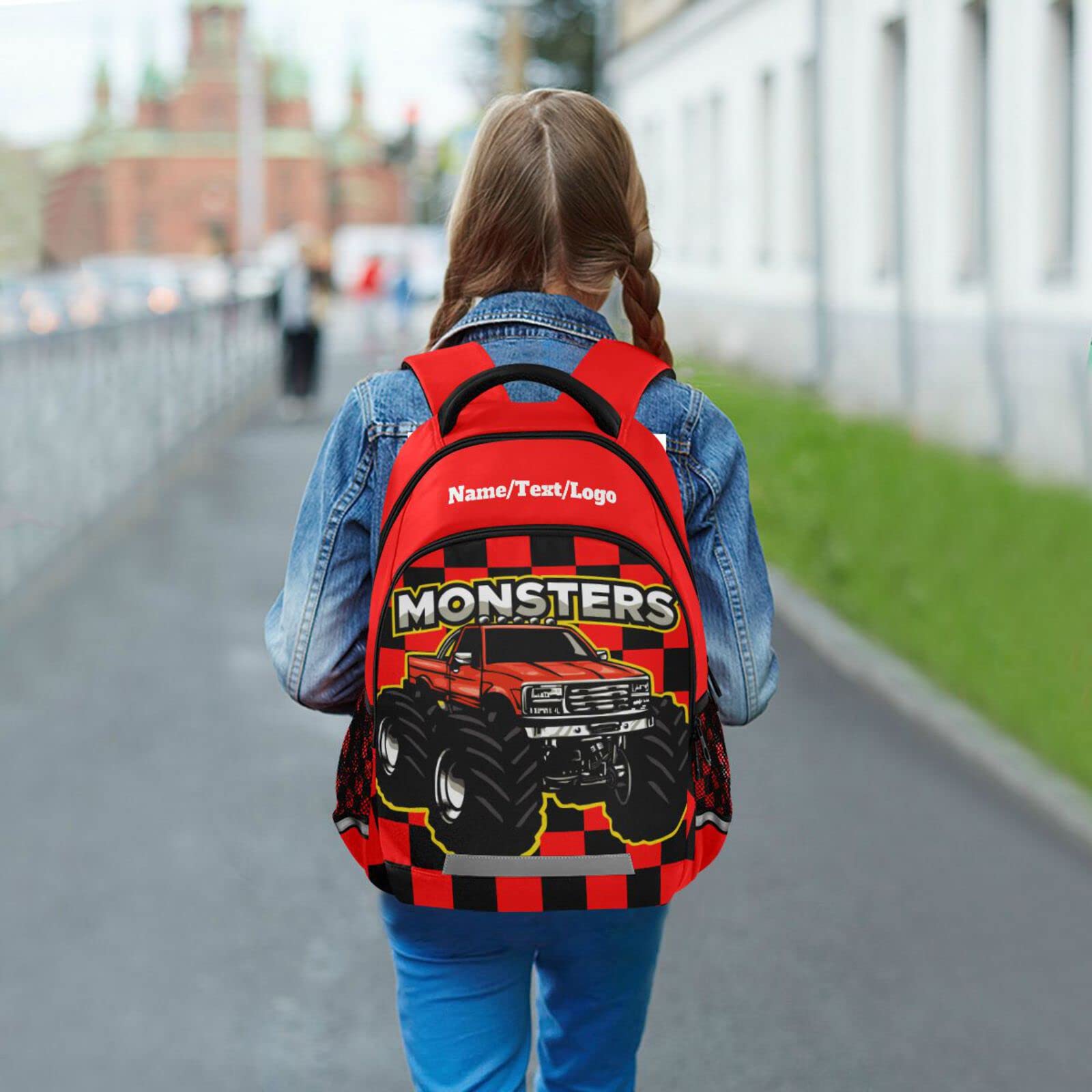 Custom Personalized Monster Truck Backpack for Boys & Girls - Durable School Bookbag for Elementary Students - Perfect for School, Travel & Outdoor Adventures
