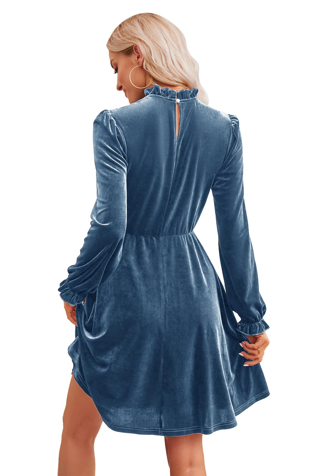 Jayscreate Women's 2023 Velvet Wrap Dress with Elastic Waist - Long Sleeve Formal Tunic for Wedding Guest, Fall Party & Special Occasions