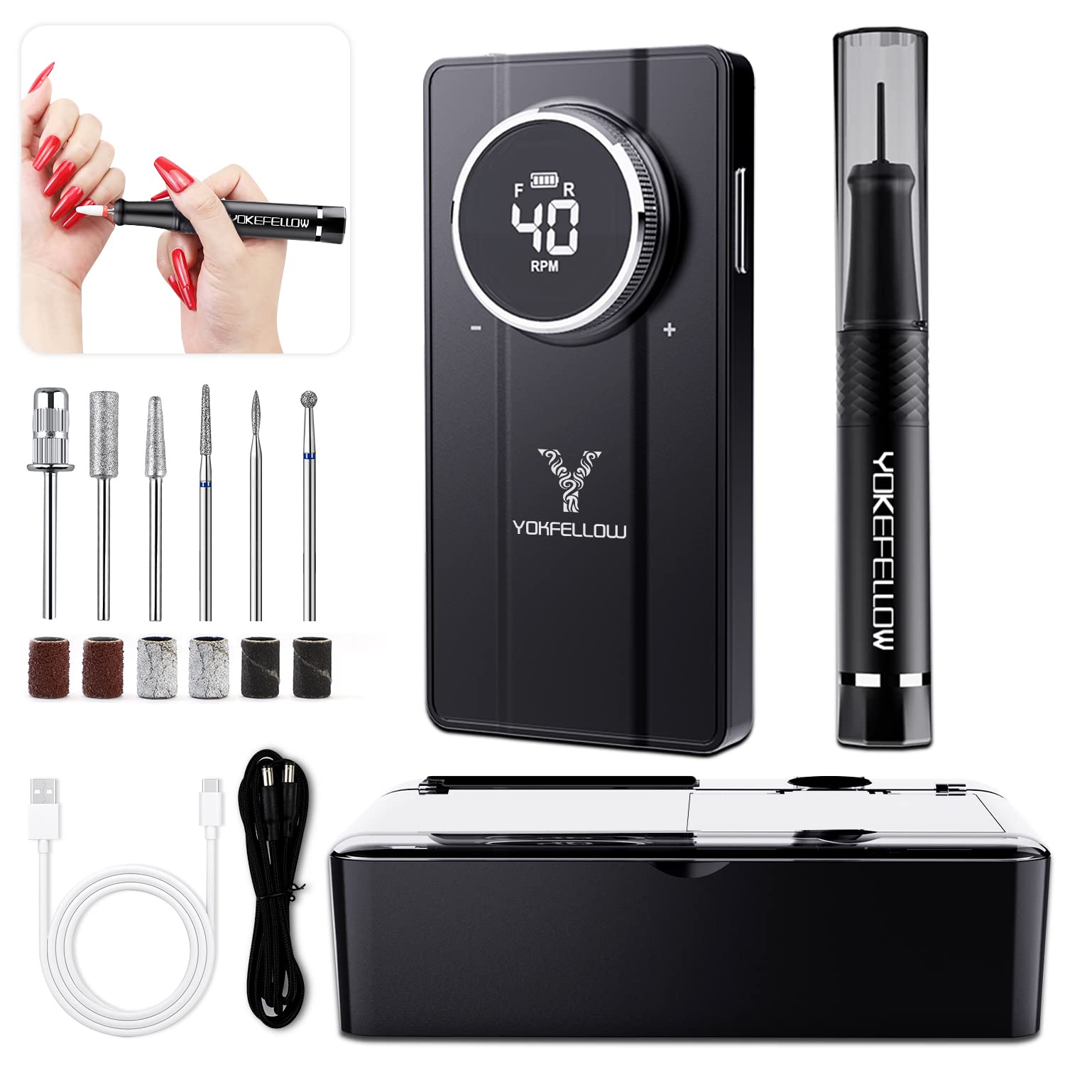 Professional 40000RPM Portable Nail Drill Machine - Electric Nail Engraver for Acrylics, Gel & Glass | Perfect for Salon, Home Manicure & Nail Art Design