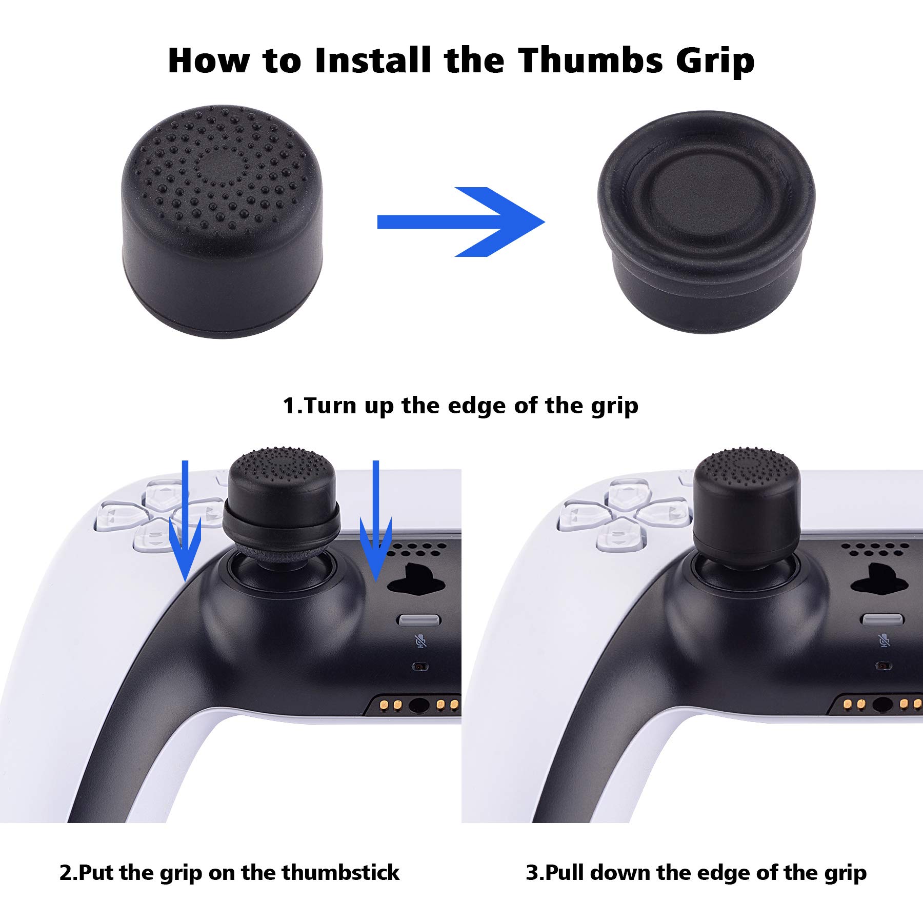 PlayVital 5-Pack Thumb Grip Caps for PS5/PS4, Xbox Series X/S/One, Nintendo Switch Pro Controller - White with Pentagram & Rotating Wheels Design | Improve Grip & Reduce Fatigue for Long Gaming Sessions
